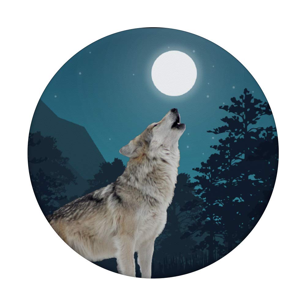 Wolf Howling at The Moon PopSockets PopGrip - Swappable Phone Grip for iPhone, Samsung & Tablets - Perfect Gift for Women & Men - Great for Hiking, Camping & Outdoor Adventures