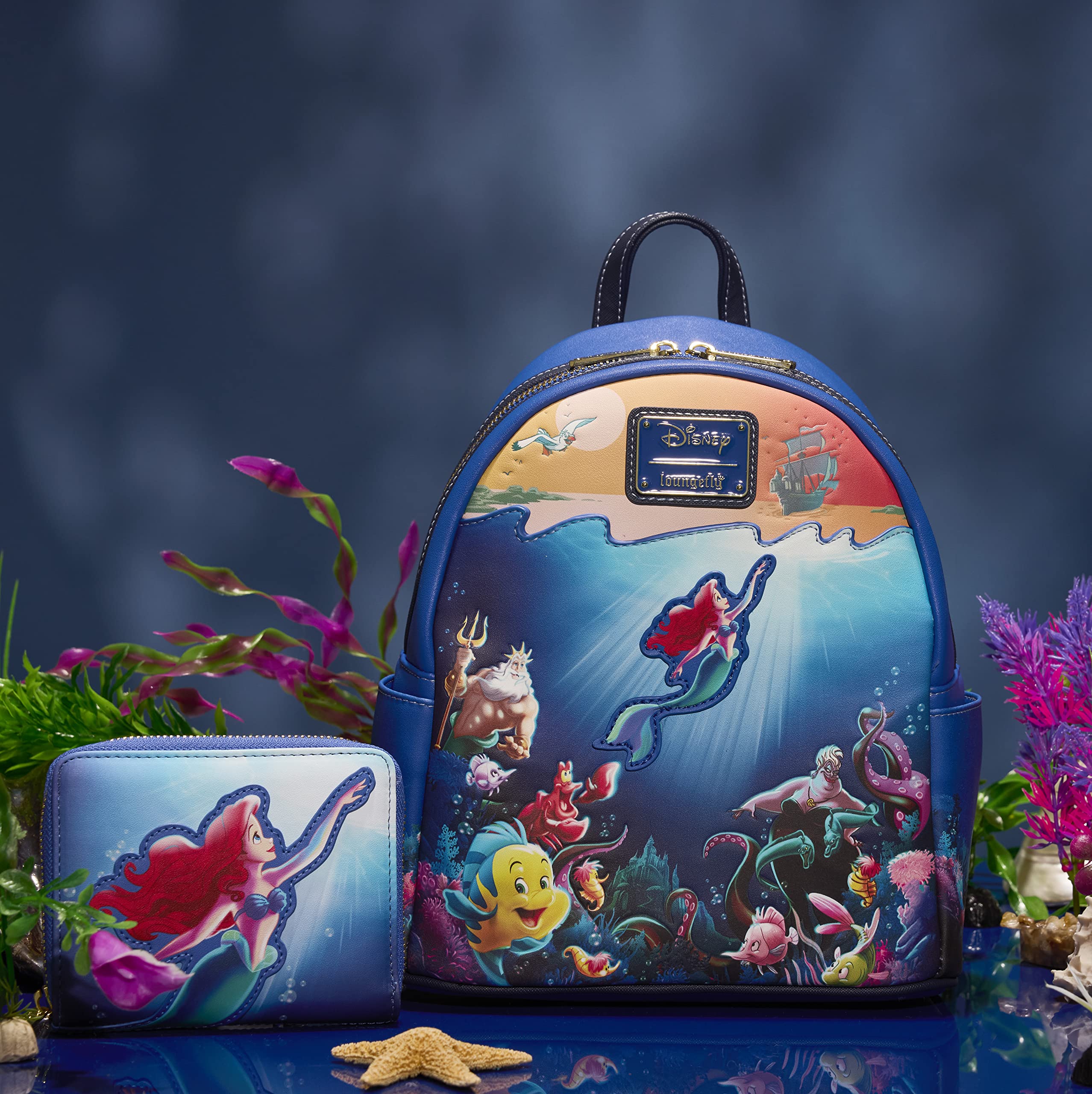 **Loungefly Disney Little Mermaid Backpack - Cute Collectible Disney Princess Bag for Women, Men, Girls & Boys - Official Merchandise & Perfect Gift for Movie Fans - Ideal for Cosplay, Travel & School**