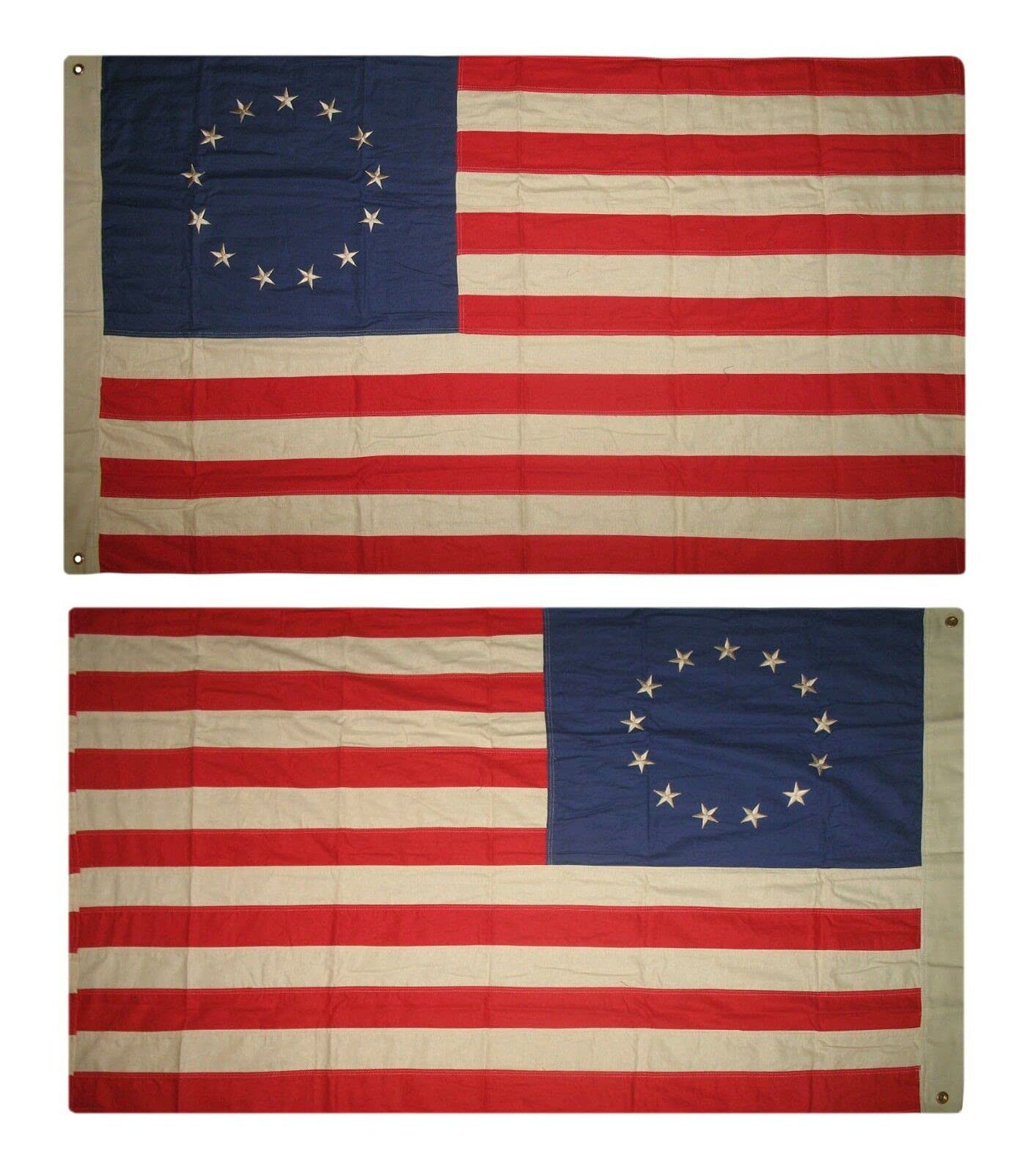 Authentic 3x5 Embroidered Betsy Ross Cotton Flag - Tea Stained Vintage American Flag - 3'x5' Historical Patriotic Decor for Home, Office & Outdoor Use