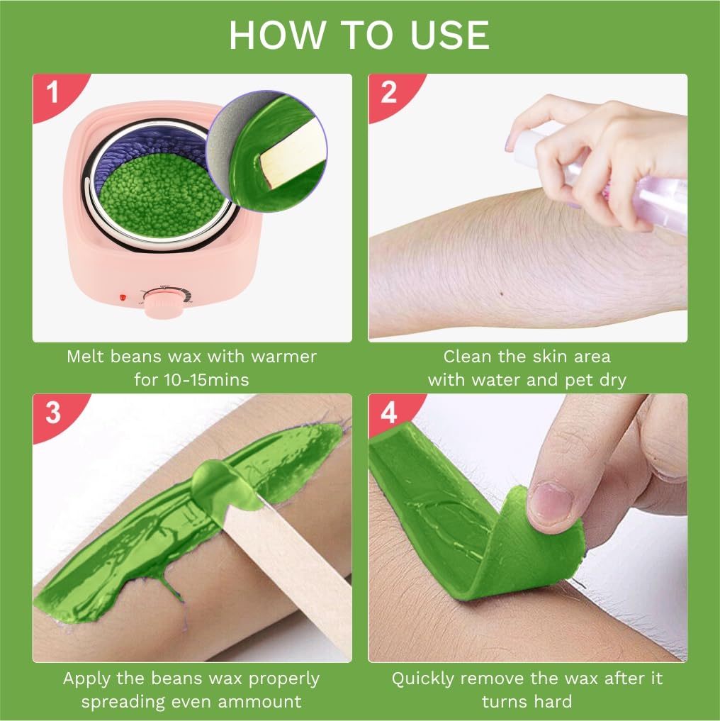 Professional Hard Wax Beans for Hair Removal - Brazilian Wax for Face, Eyebrows, Back, Chest, Bikini, Legs, Arms & Beard | Green Apple Scent (100g) | At-Home Salon Waxing & Spa Treatment