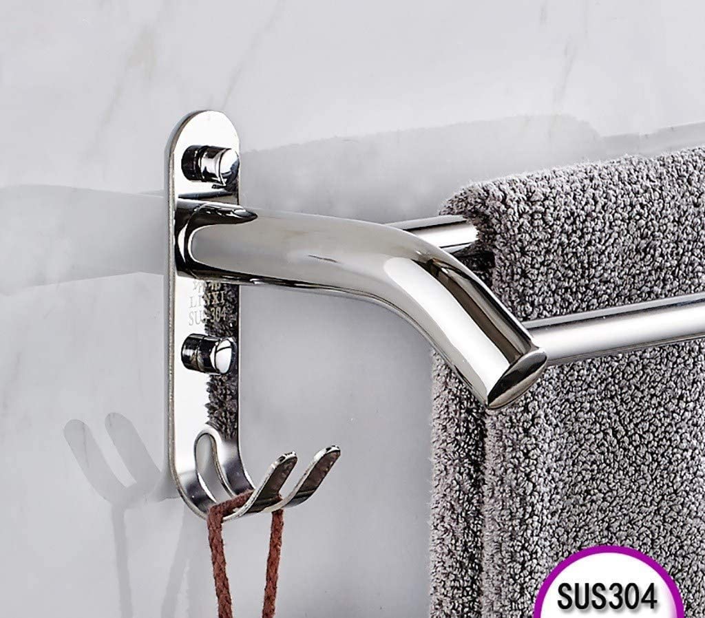 Stainless Steel Towel Rack Holder - 304 Rustproof Bathroom Towel Bar Rail with Shelf - 50cm/70cm/80cm Wall Mounted for Kitchen, Bathroom & Laundry Room Organization