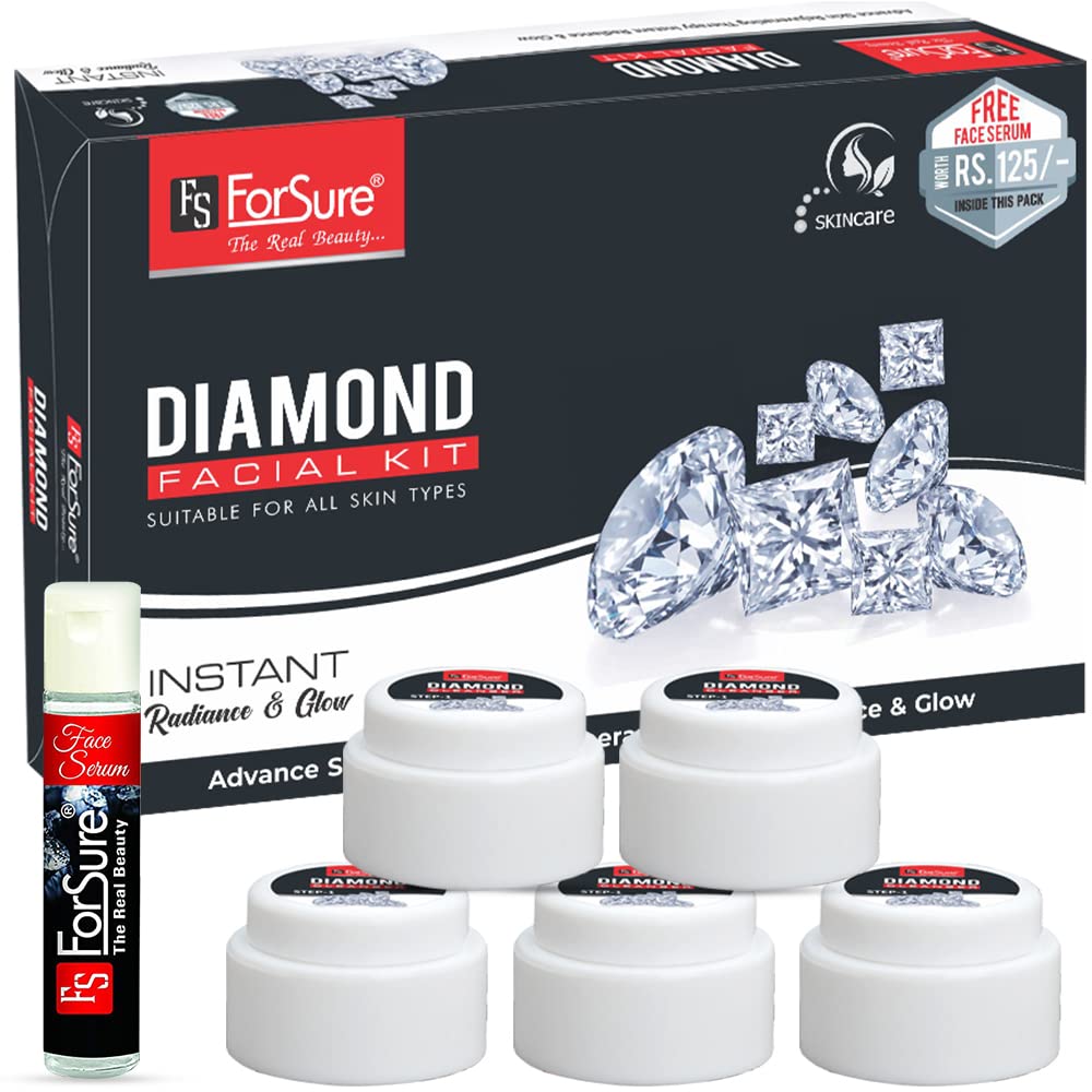ForSure® Diamond Facial Kit 5-Piece Skin Care Set - Deep Cleanser, Exfoliating Scrub, Nourishing Gel, Whitening Cream & Mask Pack with FREE Anti-Aging Serum (80g) - Perfect for Daily Skincare Routine & Spa-Like Glow at Home