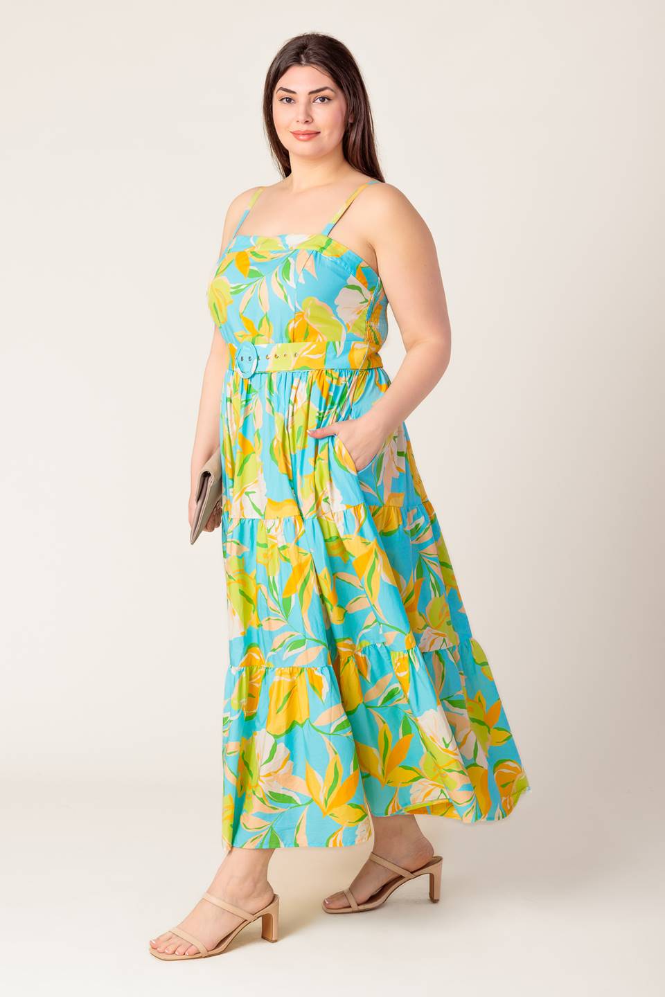 Elegant Blue & Yellow Midi Dress for Women - Perfect for Casual Outings, Brunch Dates & Summer Events | A PERFECT DAY Collection