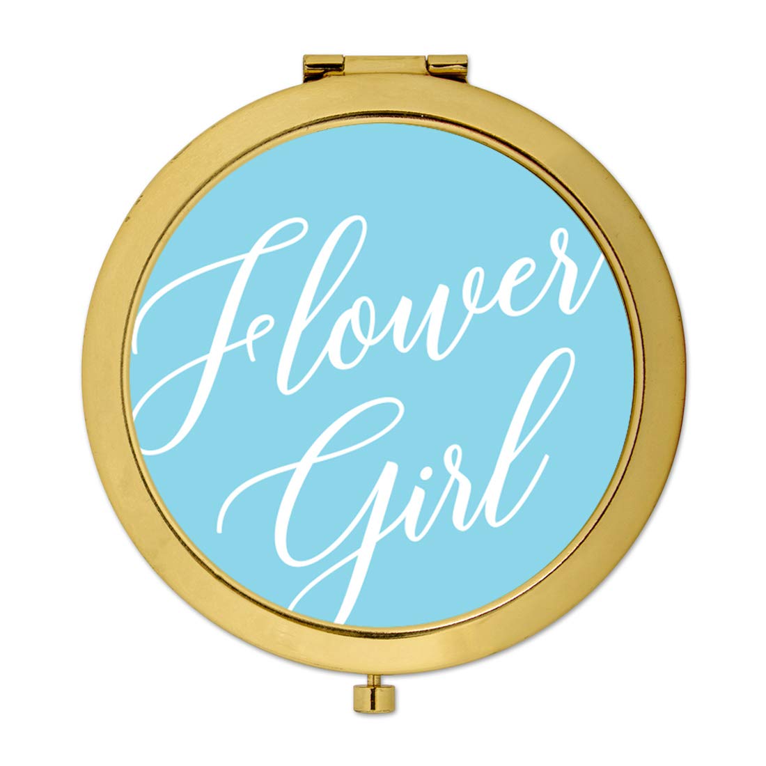 Andaz Press Gold Compact Mirror - Elegant Floral Design Wedding Gift for Bride, Flower Girl & Bridal Party (Light Baby Blue, 1-Pack) - Perfect for Bachelorette Parties, Bridal Showers & Wedding Favors