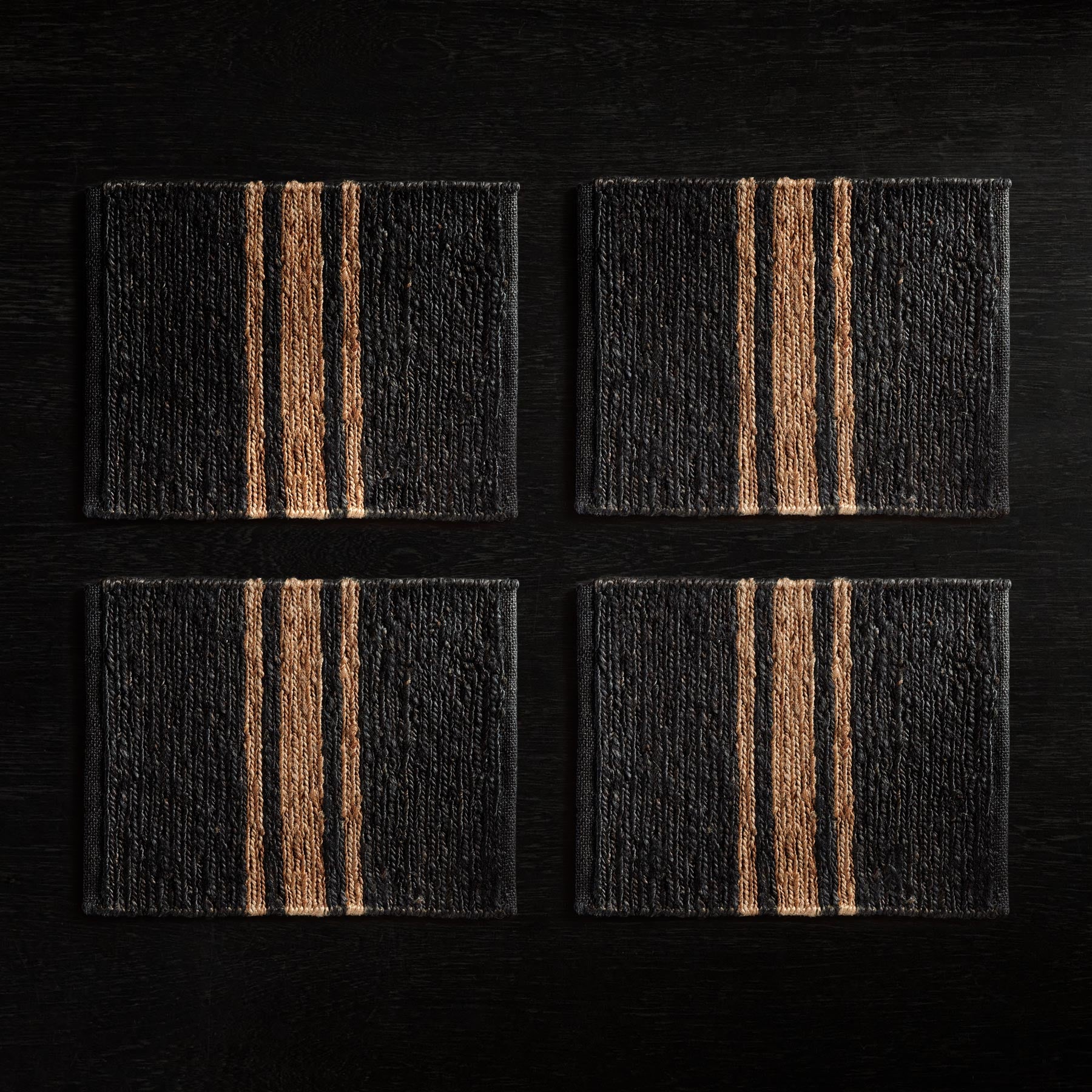 Eco-Friendly Jute Placemats Set of 4 - Charcoal & Natural Stripe Design for Dining Table Decor | Perfect for Farmhouse, Boho, or Coastal Style Home