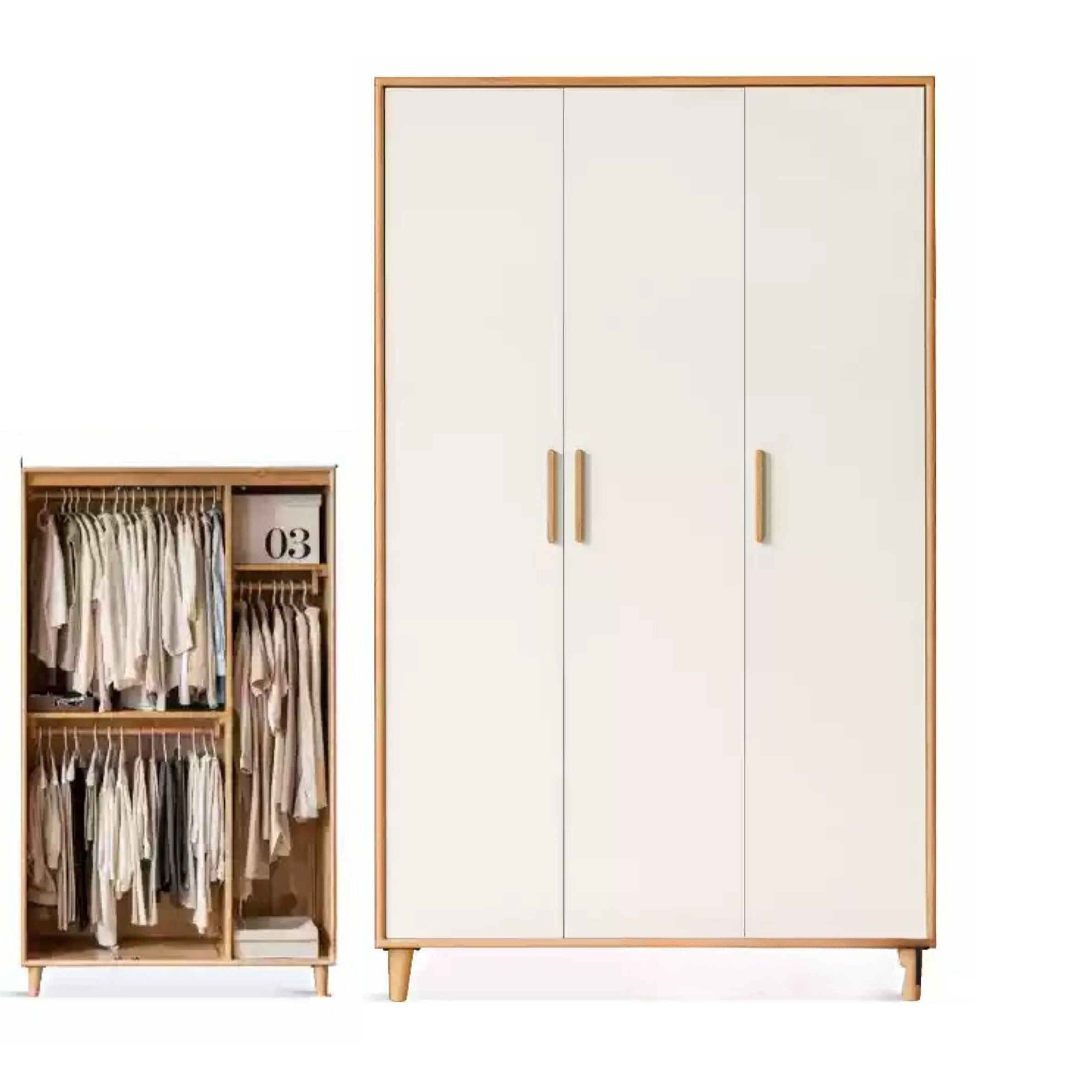 Stylish Oak & Poplar Solid Wood Modern Wardrobe - Spacious Storage for Bedroom, Closet Organization & Home Decor
