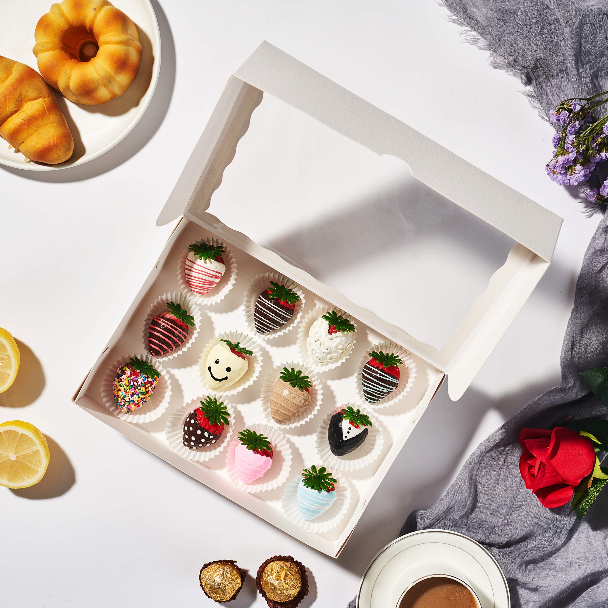 Elegant White Bakery Boxes with Window - 25PCS for Cookies & Strawberries | Perfect for Gifts & Display