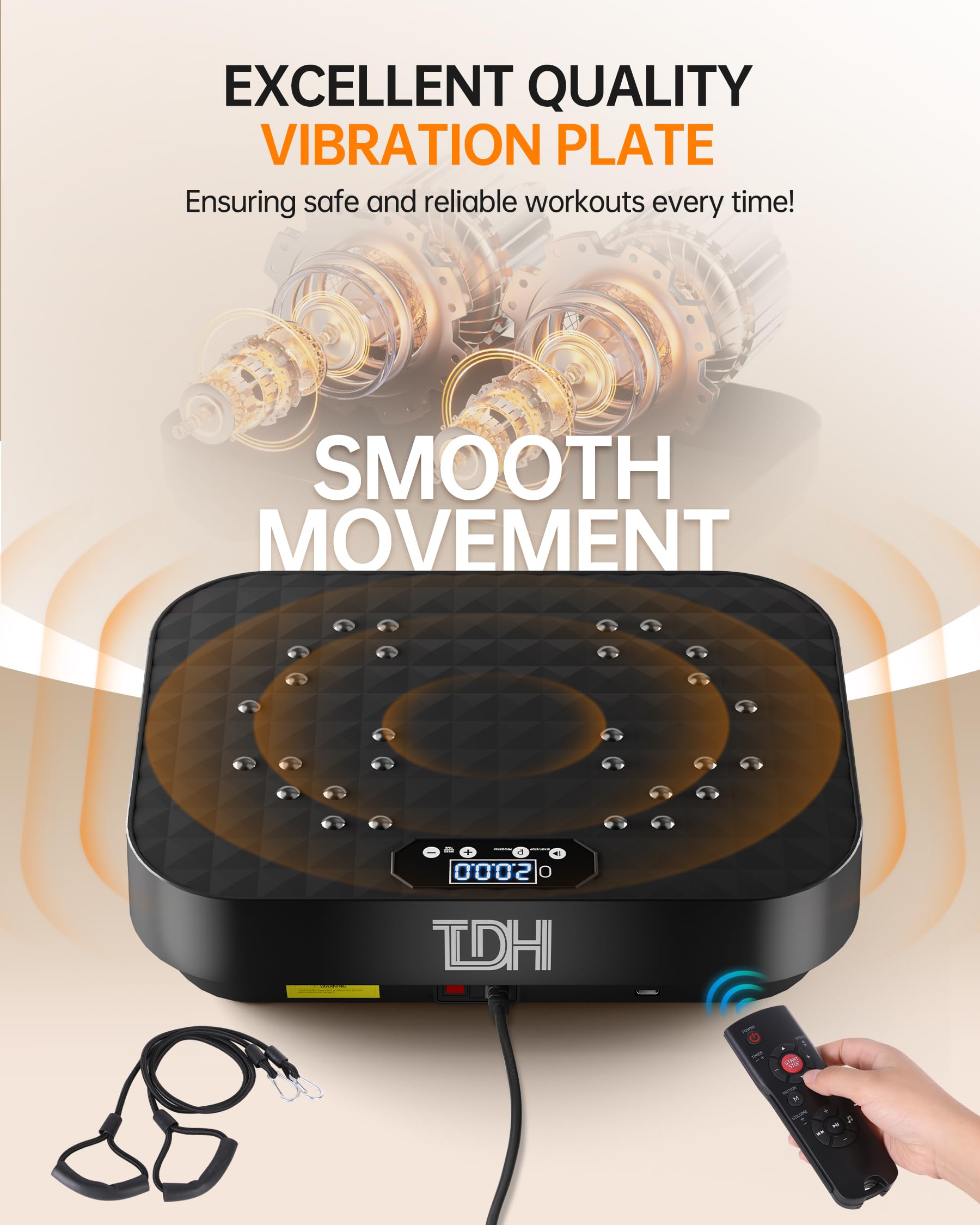 TDH Vibration Plate Exercise Machine for Weight Loss & Body Toning - Power Plate Vibration Platform with Resistance Bands for Home Gym Workouts, Lymphatic Drainage & Muscle Recovery - Perfect for Home Fitness, Rehabilitation & Full-Body Workouts