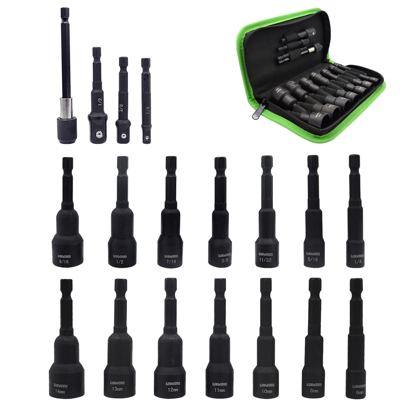 GINWORD 16-Piece Magnetic Nut Driver Set - 1/4