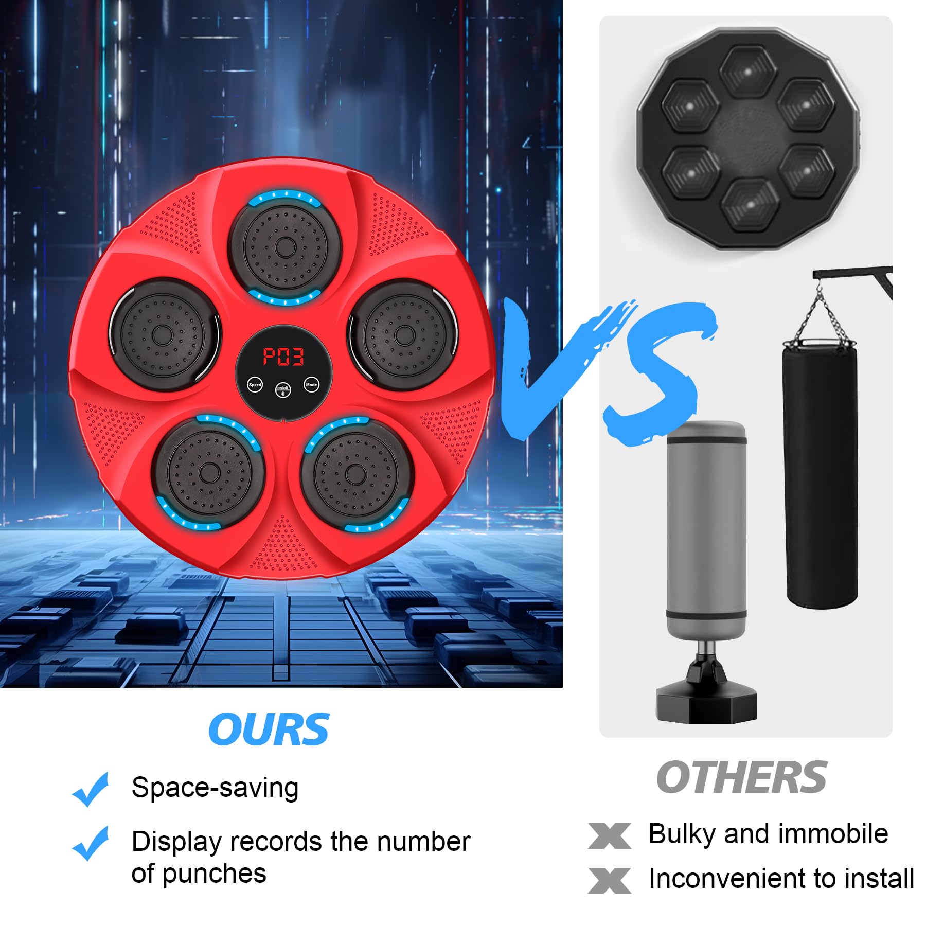 GOENITZ Music Boxing Machine - Portable Punching Bag with Bluetooth Speaker for Home & Gym Workouts - Perfect for Stress Relief, Fitness Training & Boxing Practice