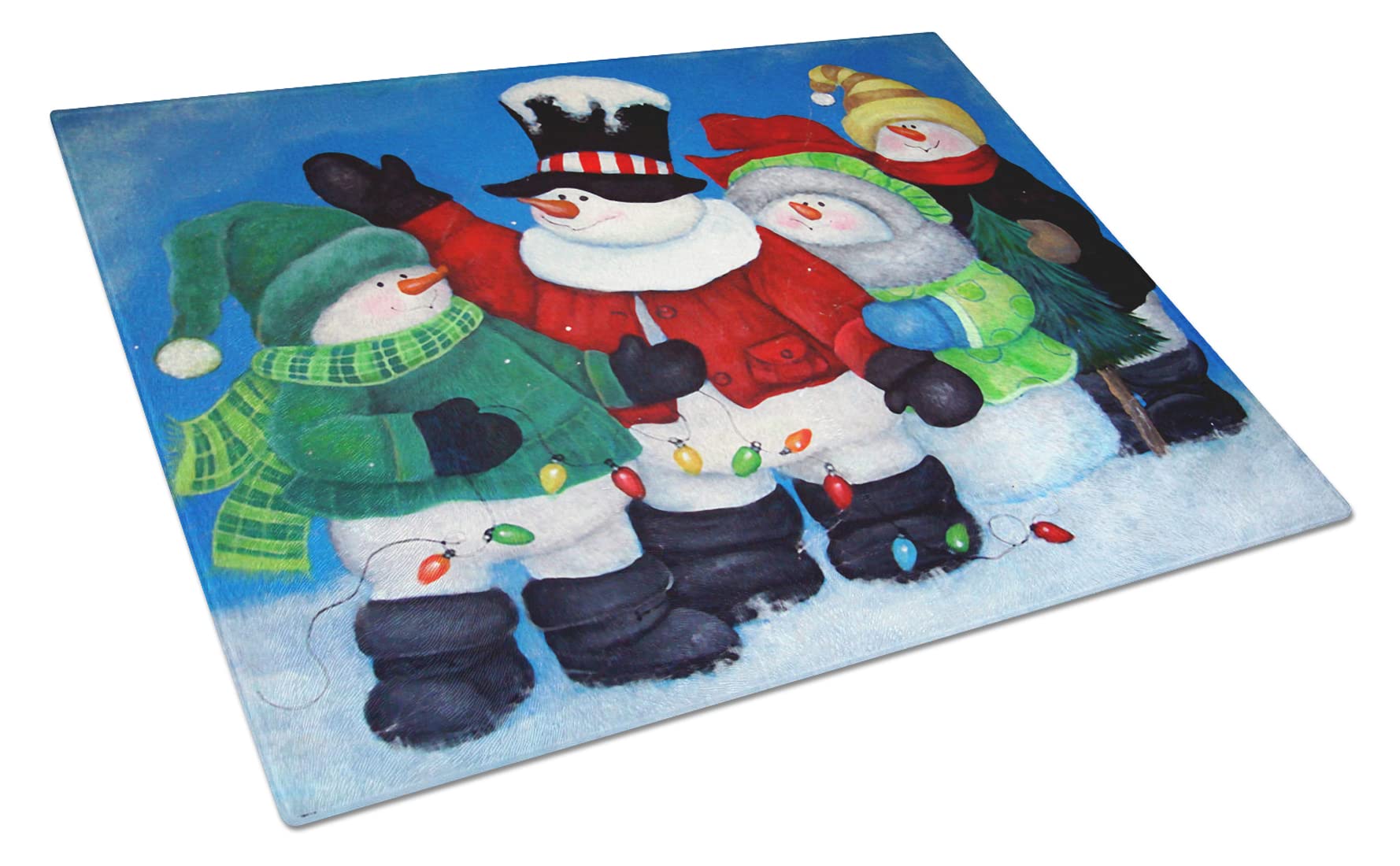 Caroline's Treasures PJC1087LCB The Light Brigade Snowman Tempered Glass Cutting Board - Large Decorative Kitchen Chopping & Serving Board for Holiday Entertaining & Food Prep