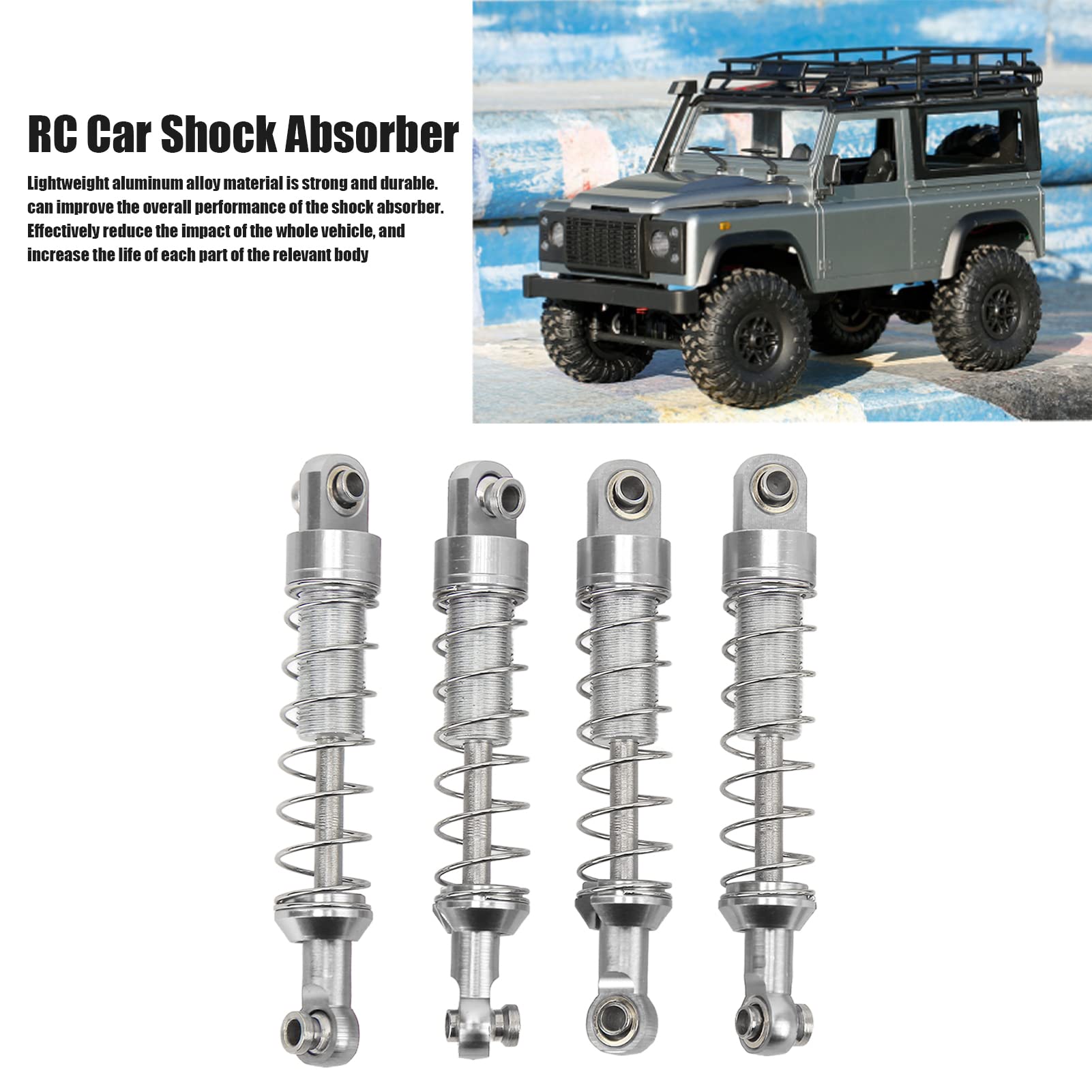 2 Pairs 60mm RC Metal Shock Absorbers for WPL C14 C24 MN D90 99S Models - Silver Alloy Upgrade Parts for Off-Road RC Cars | Perfect for Crawling, Racing & Trail Adventures