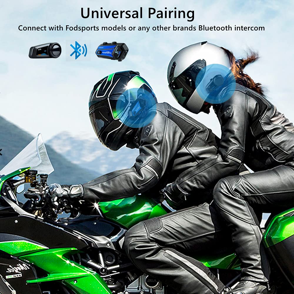 Fordpsorts FX6 Motorcycle Bluetooth Headset Intercom - 6 Riders Group Communication System (1 Pack & 2 Pack Options) | Perfect for Group Rides, Touring & Adventure Motorcycling