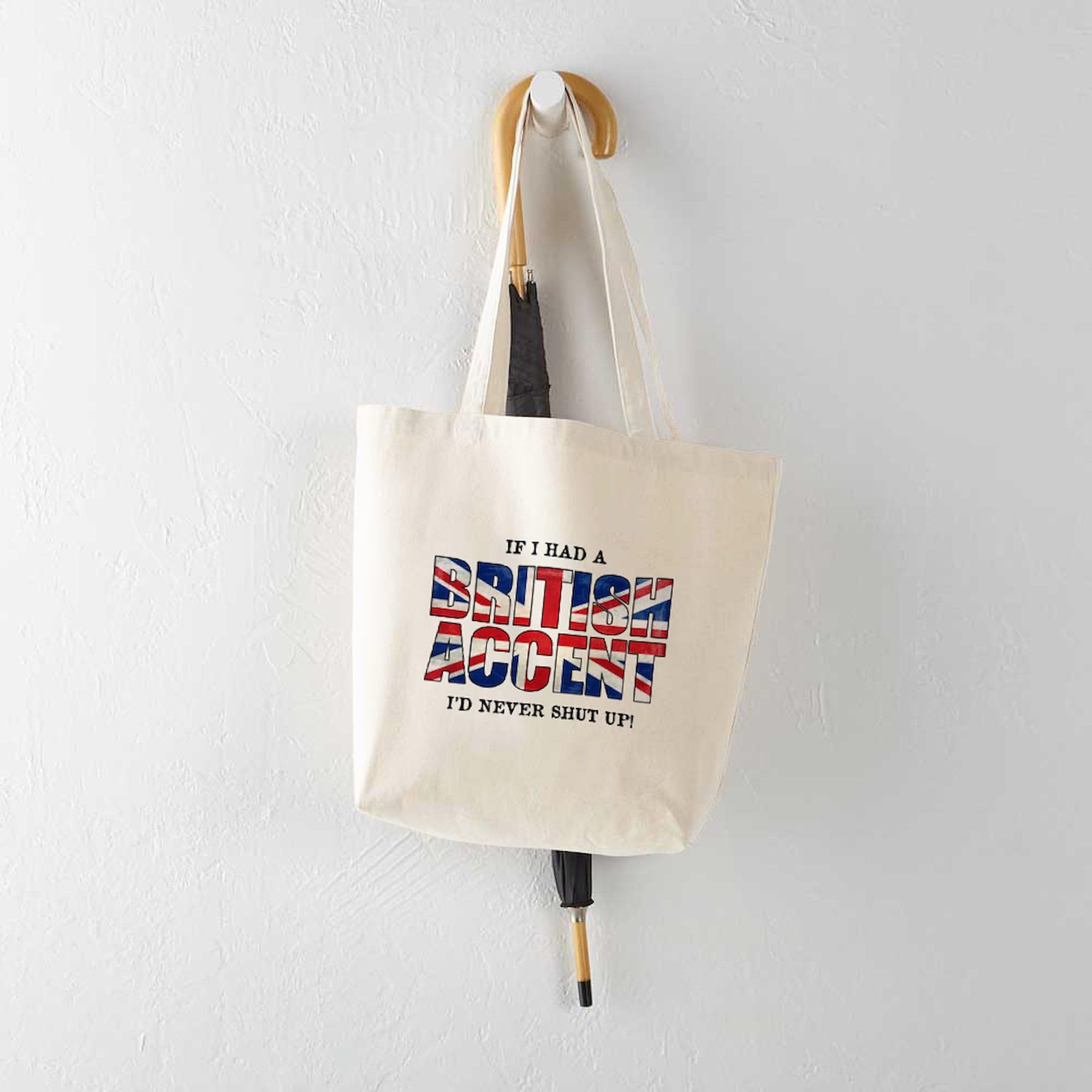 British Accent Tote Bag - Natural Canvas Reusable Shopping Bag for Groceries, Beach & Everyday Use | Eco-Friendly Cotton Tote with Funny UK Slang Design