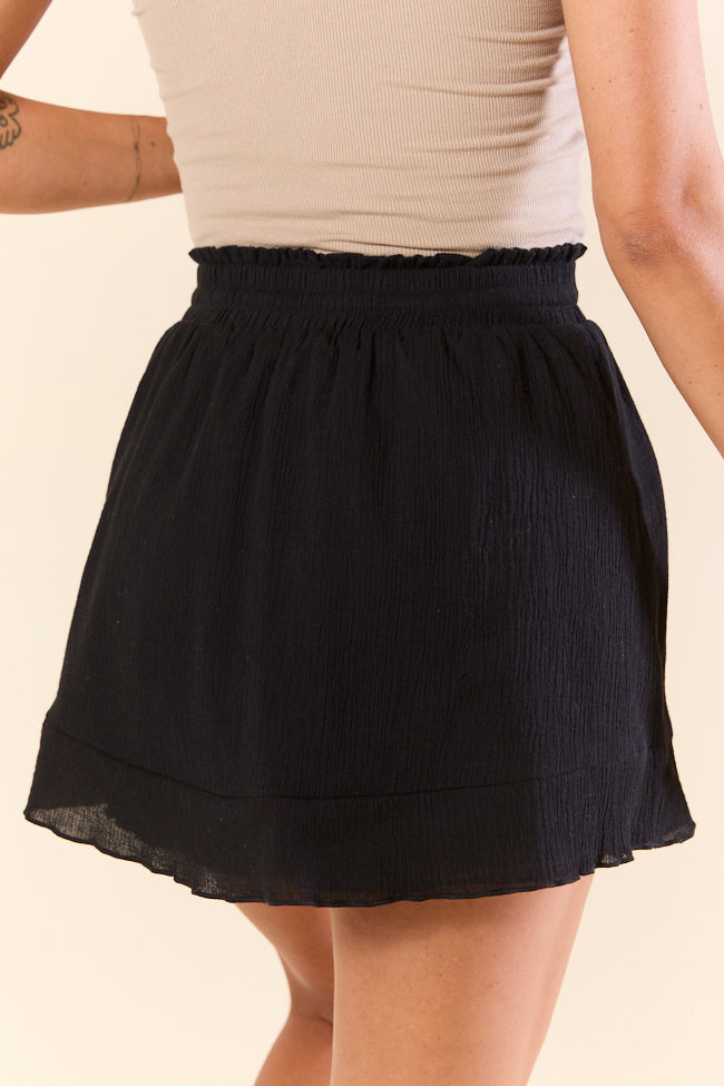 Black High Waisted Woven Skort for Women - Stylish Late Night Reflections Skirt Shorts Hybrid - Perfect for Casual Outings, Date Nights & Summer Vacations