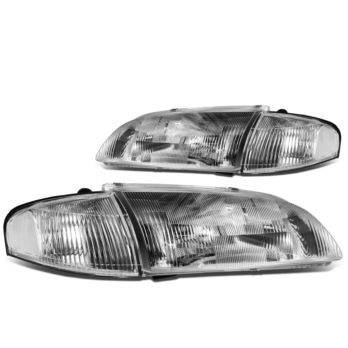 DNA Motoring HL-OH-063-CH-CL1 Chrome Housing Headlights & Corner Lights for 1998-1999 Mazda 626 - Replacement Headlight Assembly with Clear Lens for Improved Night Visibility | Perfect for Daily Driving, Night Commutes & Car Restoration Projects