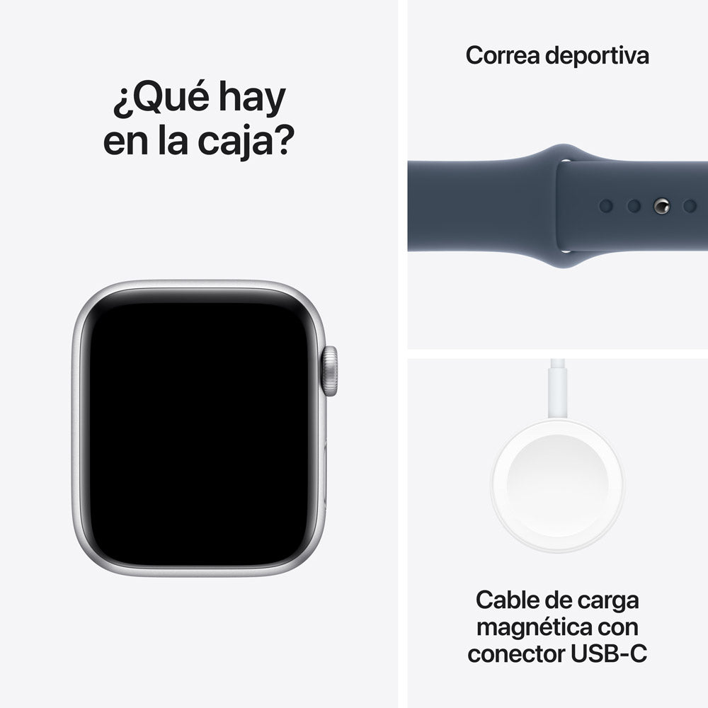 Apple Watch SE GPS 44mm Silver Aluminum Case with Storm Blue Sport Band - Perfect for Fitness Tracking & Everyday Wear