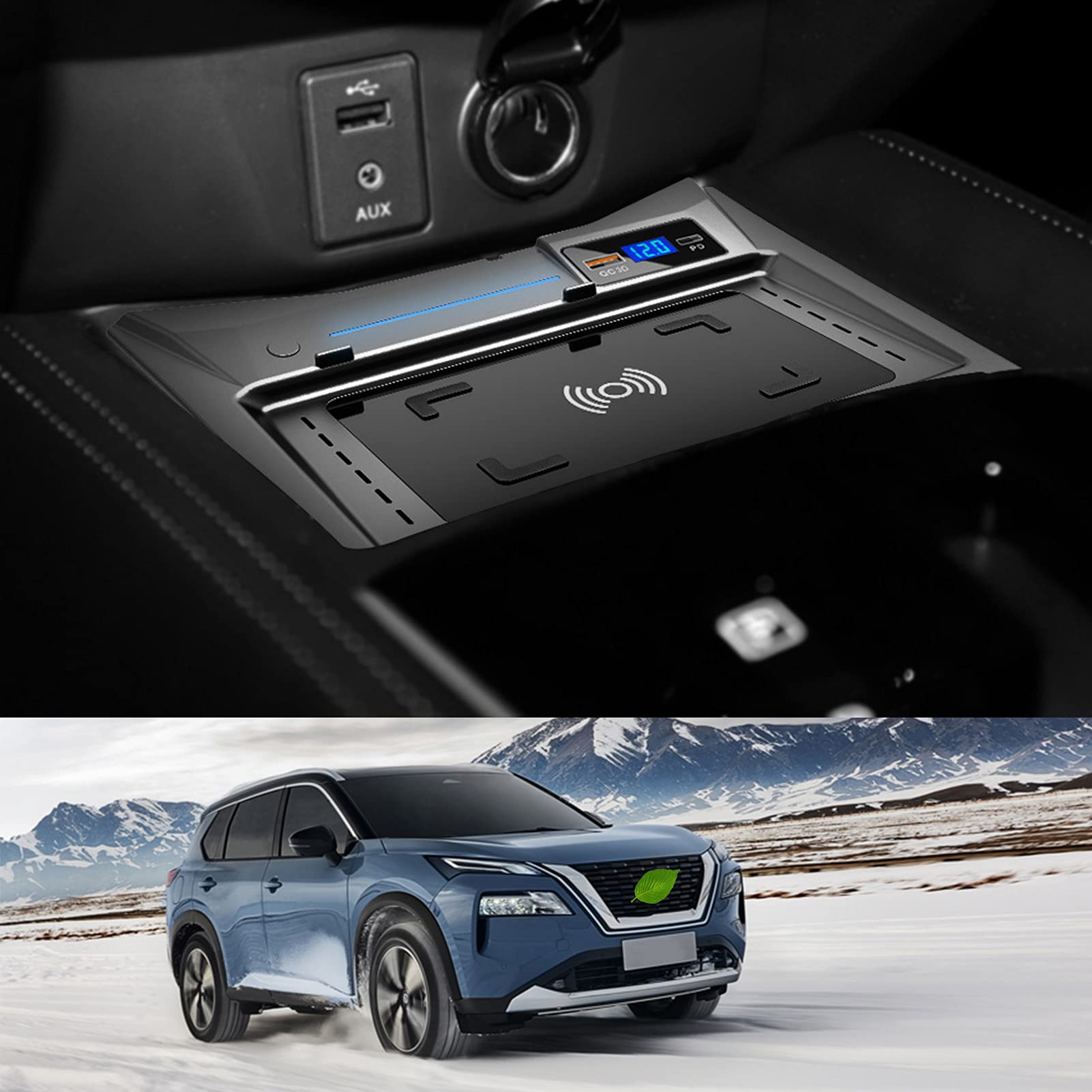 **15W Fast Wireless Car Charger Mount for Nissan Rogue 2014-2021 - QC 3.0 & 18W USB Port - Compatible with iPhone & Samsung - Perfect for Hands-Free Charging on Road Trips & Commutes**