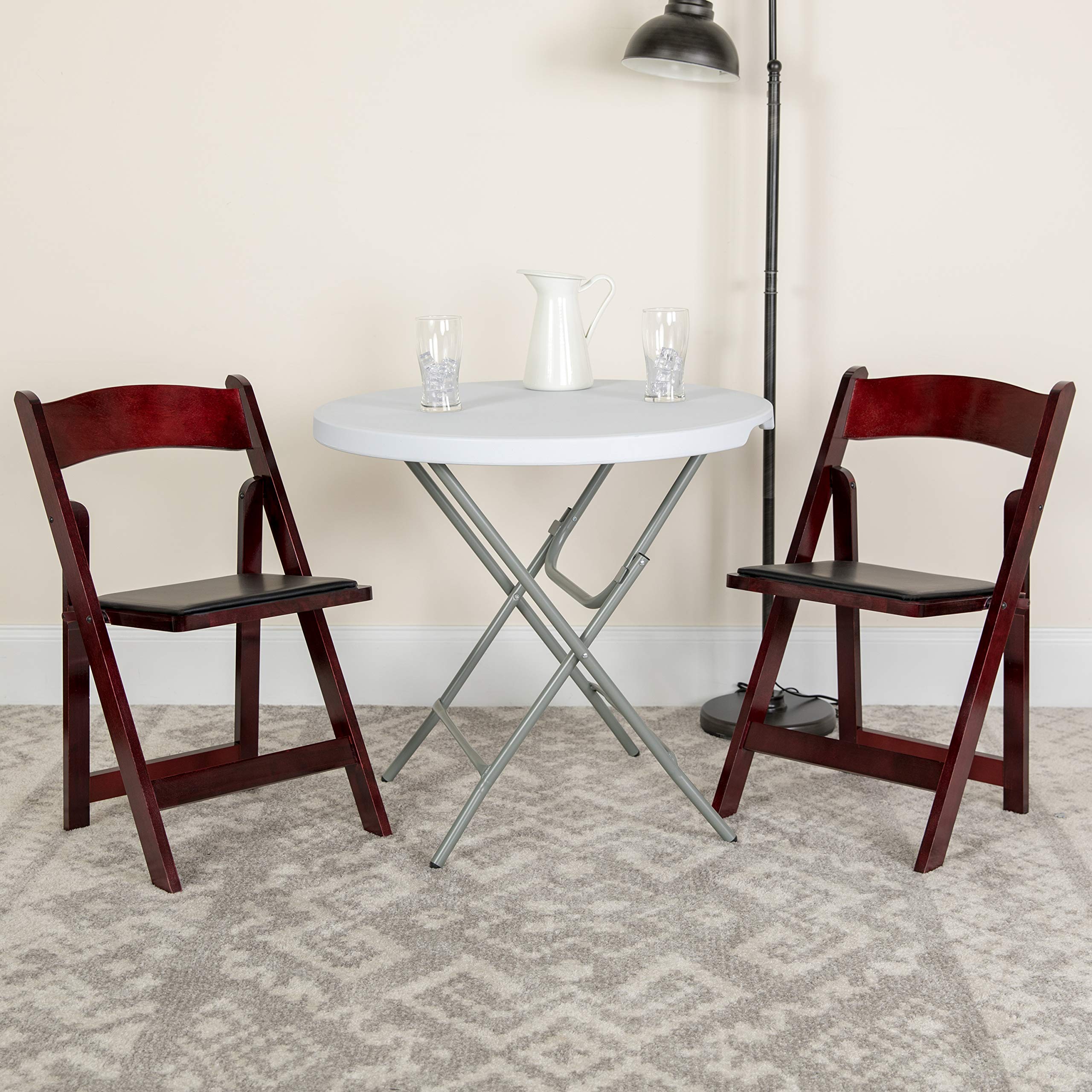 EMMA + OLIVER 2 Pack Mahogany Wood Folding Chairs with Vinyl Padded Seat - Sturdy & Comfortable Portable Chairs for Dining, Parties, Weddings & Outdoor Events