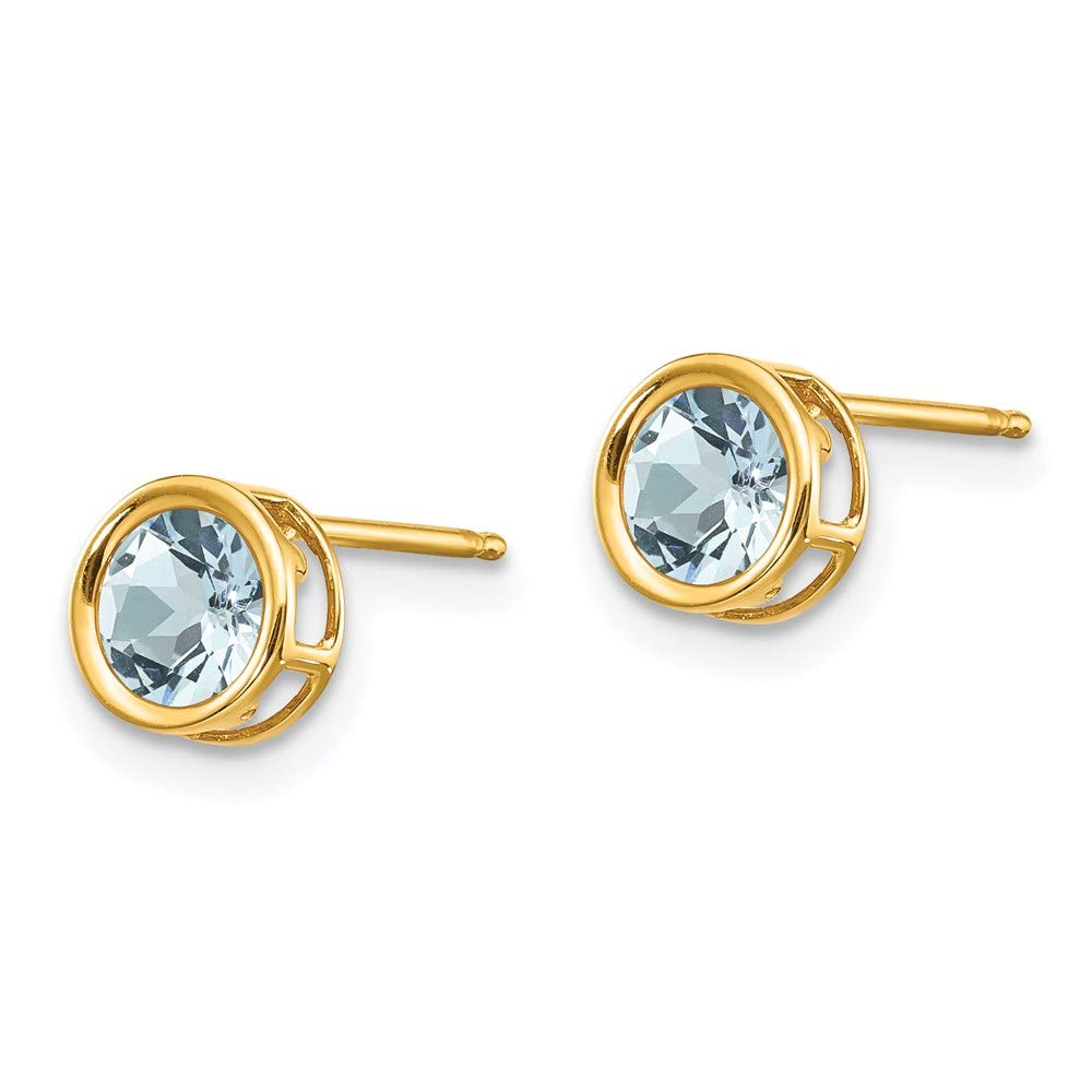 14K Yellow Gold March Birthstone Earrings for Women - 5mm Round Aquamarine Studs | Perfect for Gifts, Anniversaries & Everyday Wear