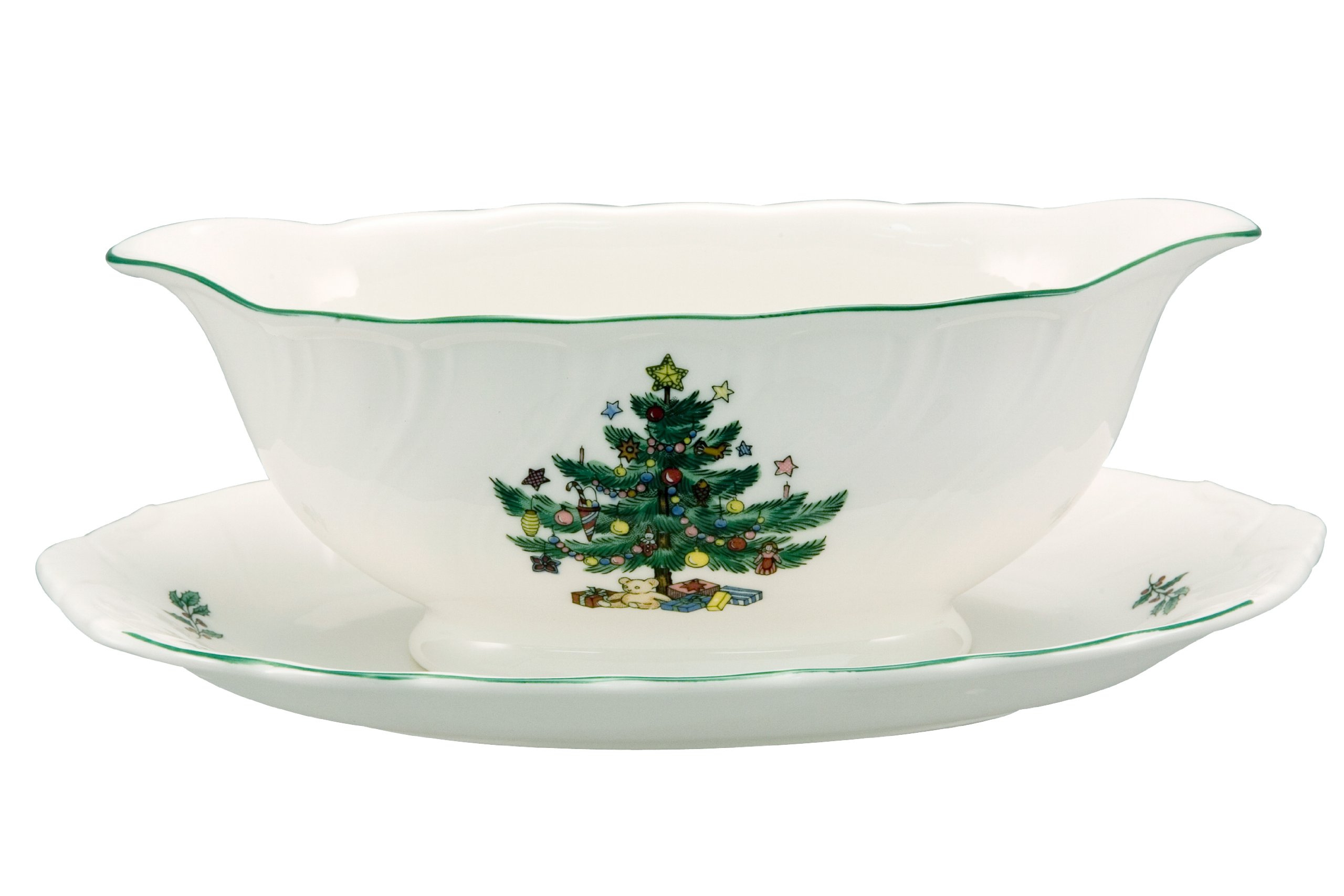 Nikko Happy Holidays Gravy Boat with Stand - Elegant Ceramic Sauce Server for Thanksgiving, Christmas Dinner & Holiday Entertaining