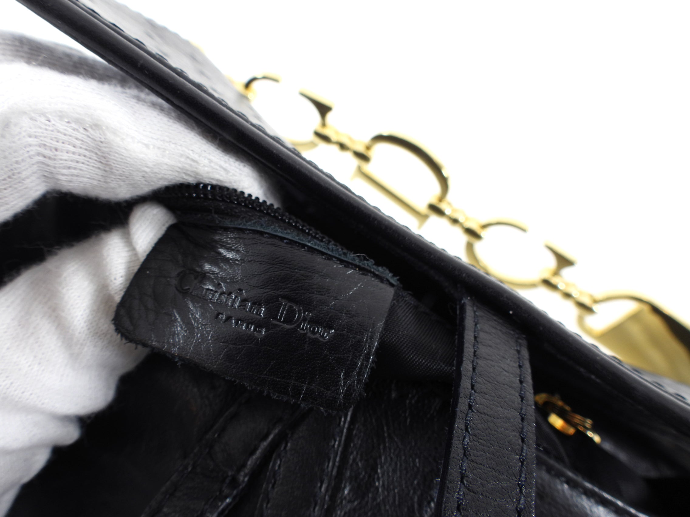 Vintage Christian Dior Galliano Black Ostrich Leather Mini Saddle Bag - Luxury Crossbody Purse for Women, Night Out & Special Occasions