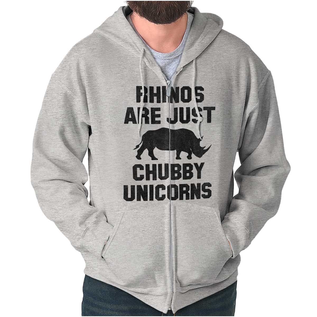 Rhinos Are Just Chubby Unicorns Funny Zip Up Hoodie for Men & Women - Casual Streetwear, Gift for Animal Lovers