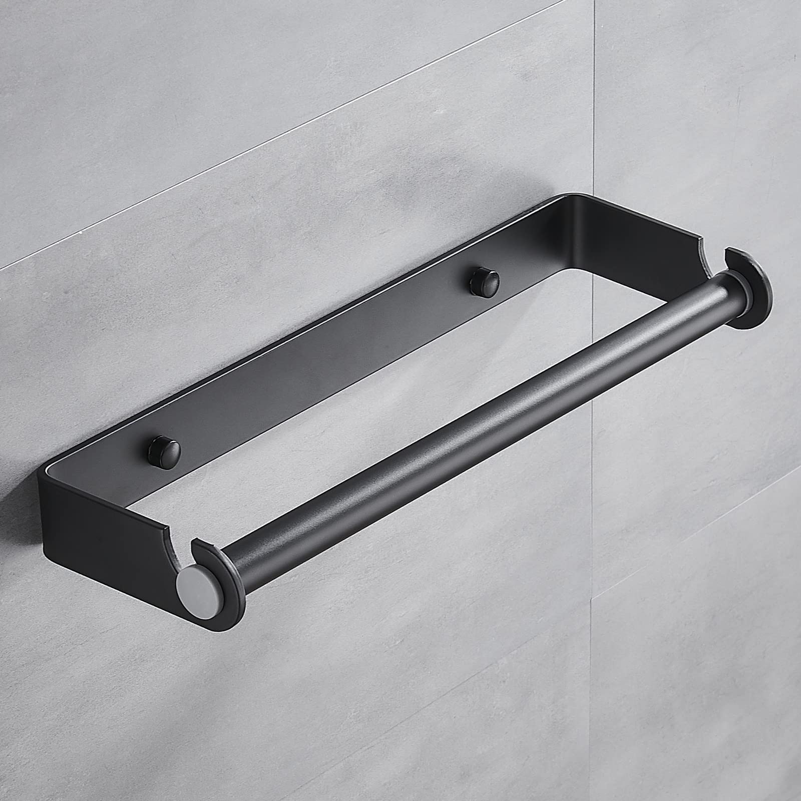 Under Cabinet Paper Towel Holder - Self Adhesive or Screw Mount Kitchen Roll Holder for Pantry, Bathroom & Office (Black) - Space-Saving & Hands-Free Design