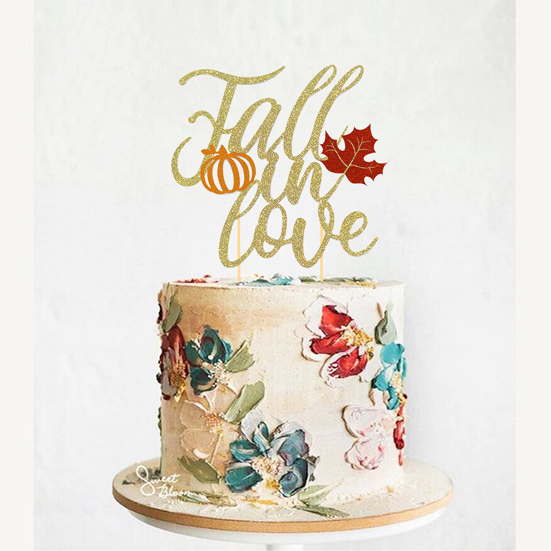 Fall in Love Cake Topper - Autumn Themed Wedding Cake Decorations for Engagement, Anniversary & Bridal Shower Parties | Perfect for Fall Weddings, Pumpkin Spice Celebrations & Cozy Seasonal Events
