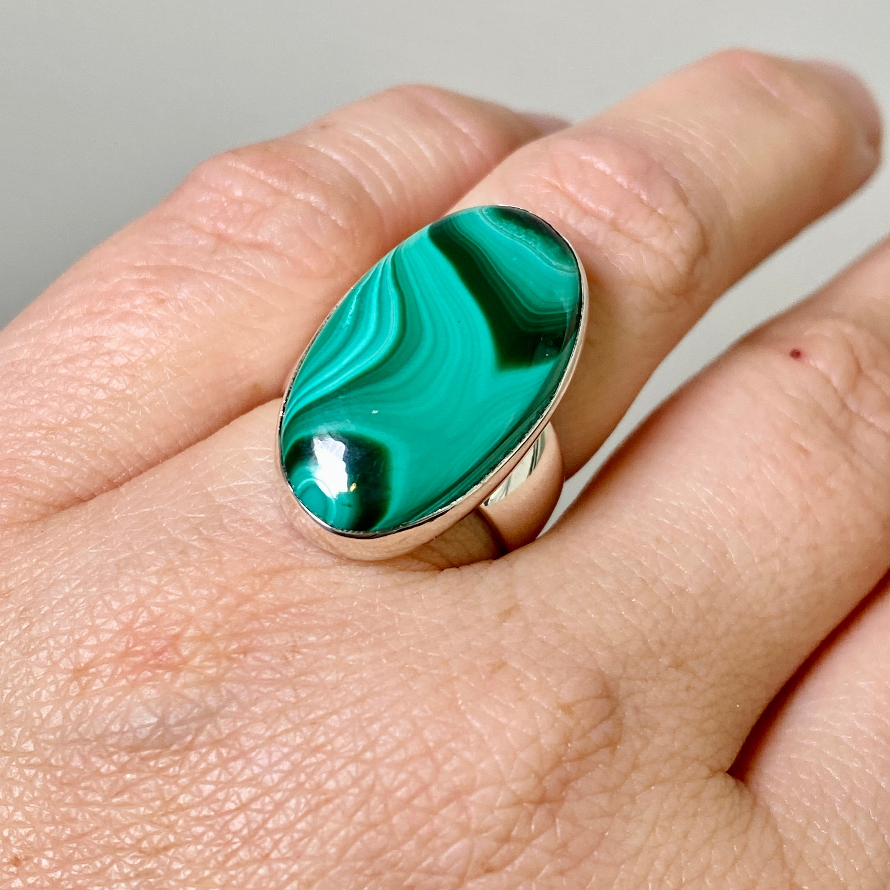 Natural Malachite Oval Cabochon Sterling Silver Ring Size 6 - Handmade Gemstone Jewelry for Women, Perfect for Gift Giving & Special Occasions