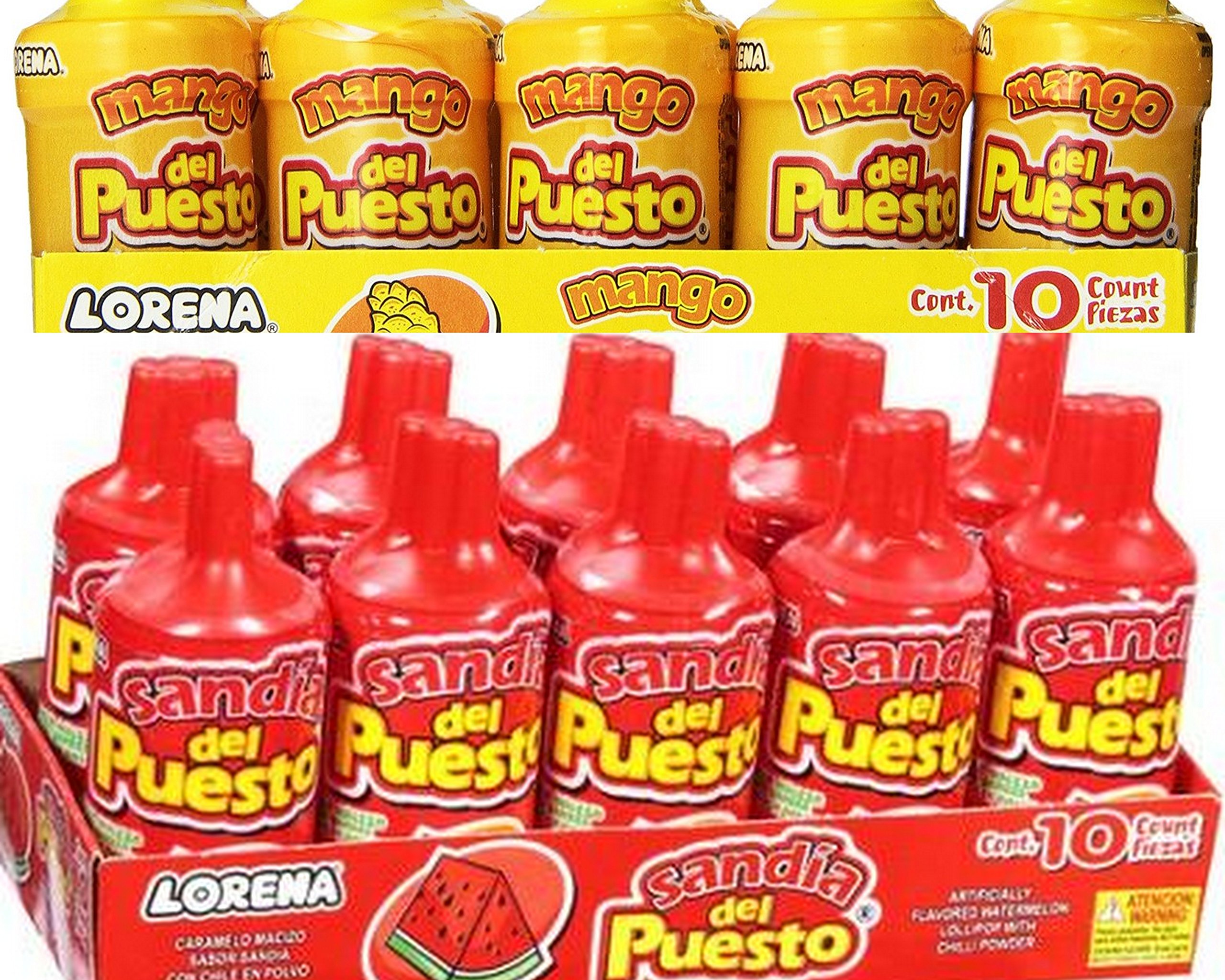Del Puesto Assorted Fruit Lollipops - 40 Count (4 Pack) with Watermelon & Mango Flavors - Bulk Candy for Parties, Halloween Treats, Pinatas, and Office Snacks