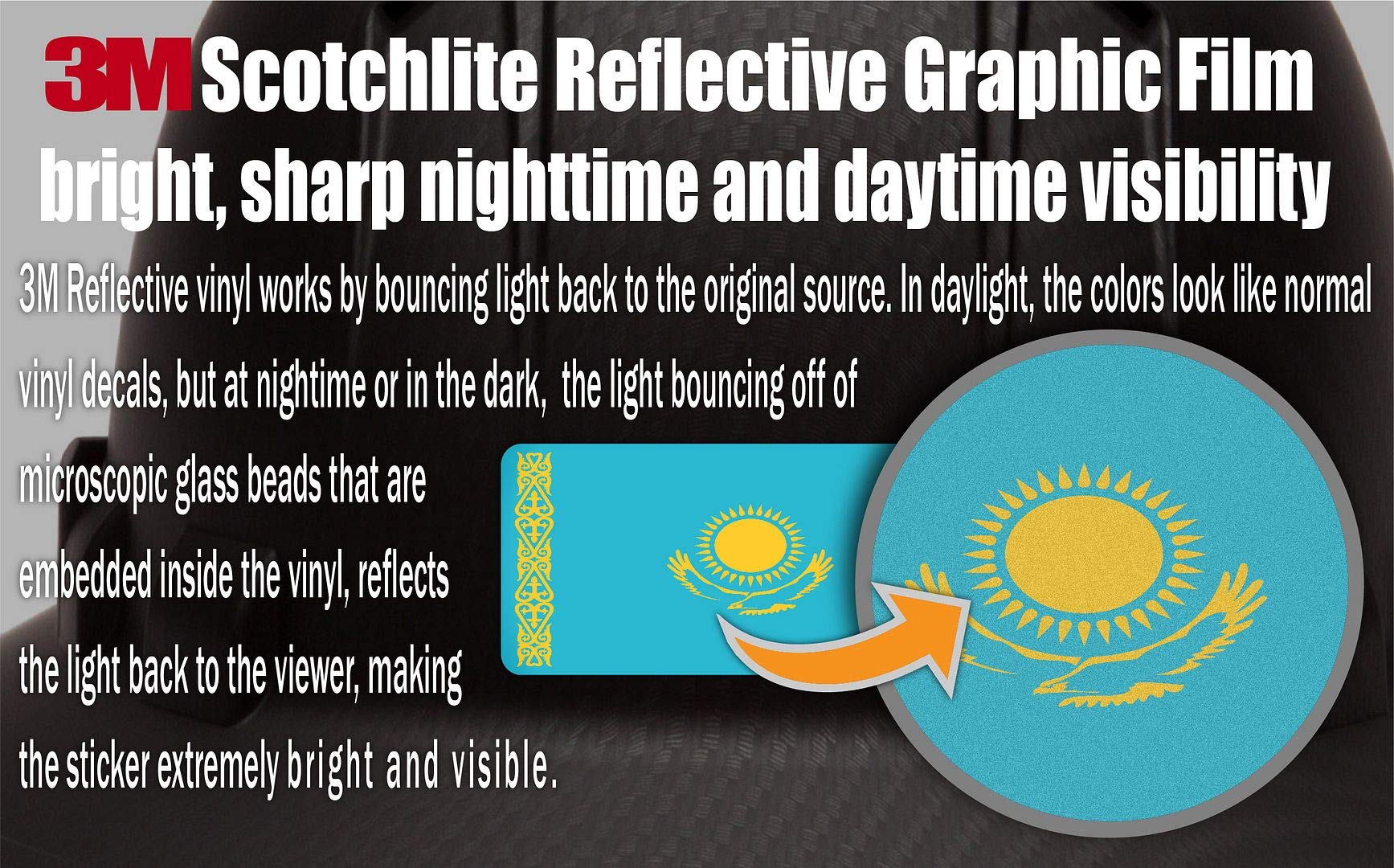 10-Pack 3M Reflective Kazakhstan & USA Flag Stickers - High Visibility Safety Decals for Hard Hats, Laptops, Bikes, Toolboxes - Perfect for Night Safety, Work Gear & Personalization