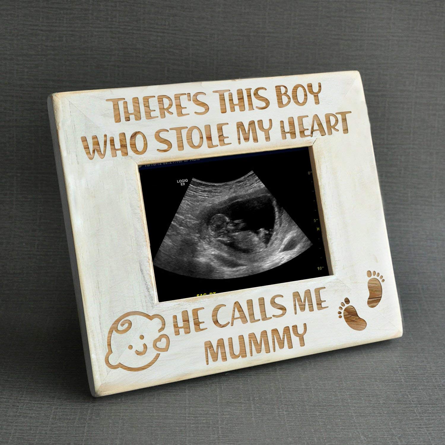 Personalized Baby Boy Wood Picture Frame - Engraved 'There's This Boy He Calls Me Mummy' - Perfect Newborn Gift for Nursery, Christening, or First Birthday - Handmade Wooden Photo Display for Baby's Room Decor