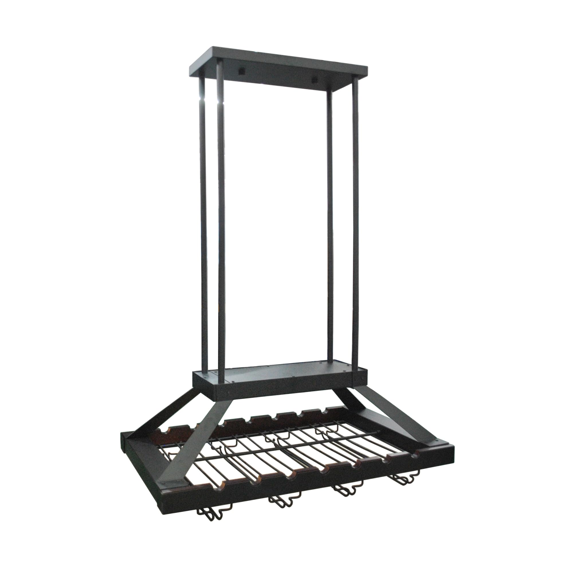 Elegant WR1000-ORB Kitchen Island Pendant Light with Wine Rack - Oil Rubbed Bronze LED Chandelier for Bottle & Glass Storage Display | Perfect for Dining Room, Bar, and Modern Kitchen Lighting