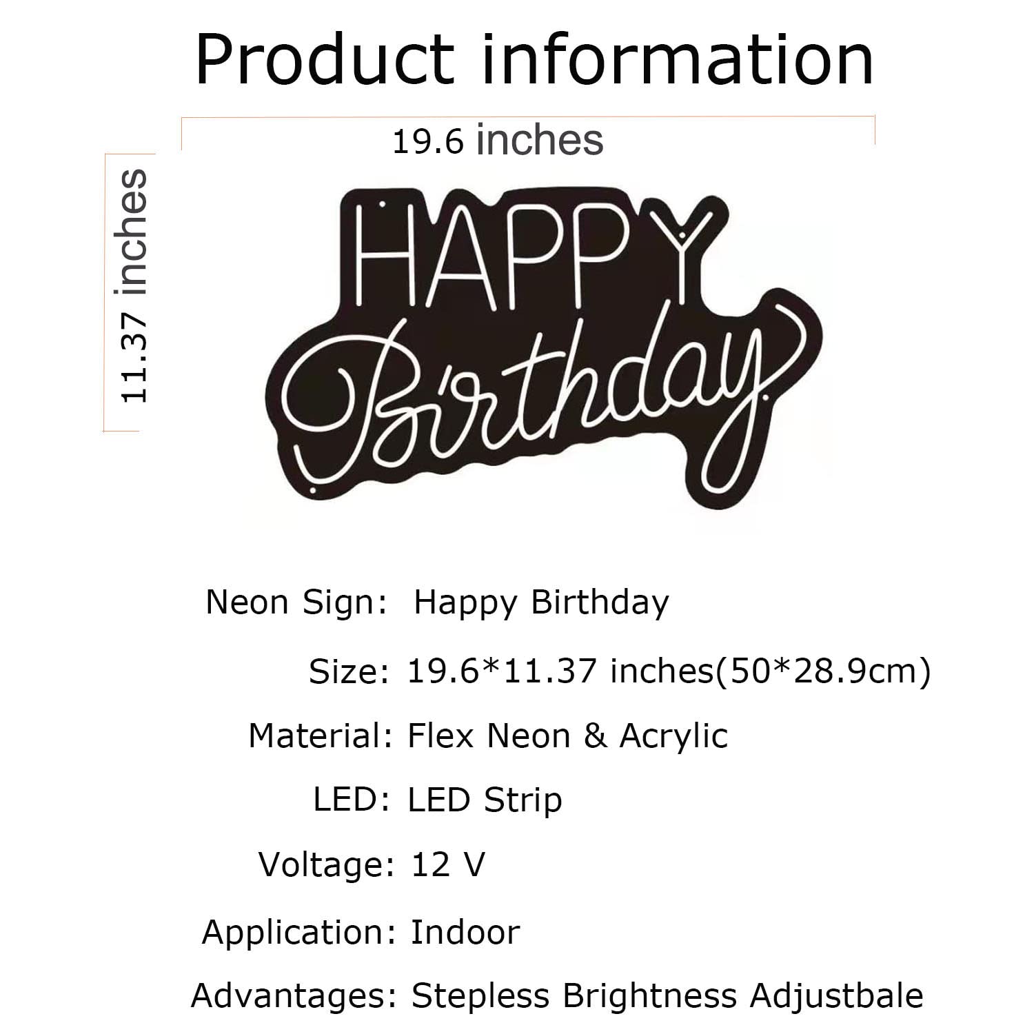 Custom Happy Birthday Neon Sign - 19.68