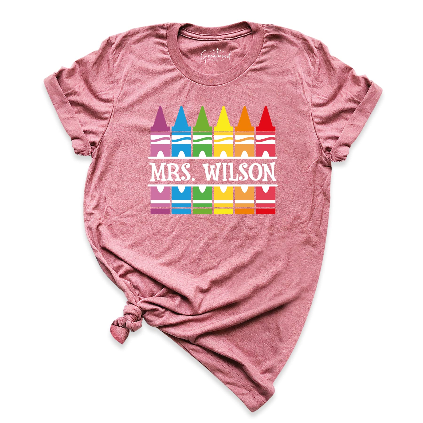 Personalized Crayon Teacher T-Shirt - Custom Name Funny Teacher Tee for Back to School, Classroom & Educator Appreciation - Perfect Gift for Teachers Day, End of Year & School Events