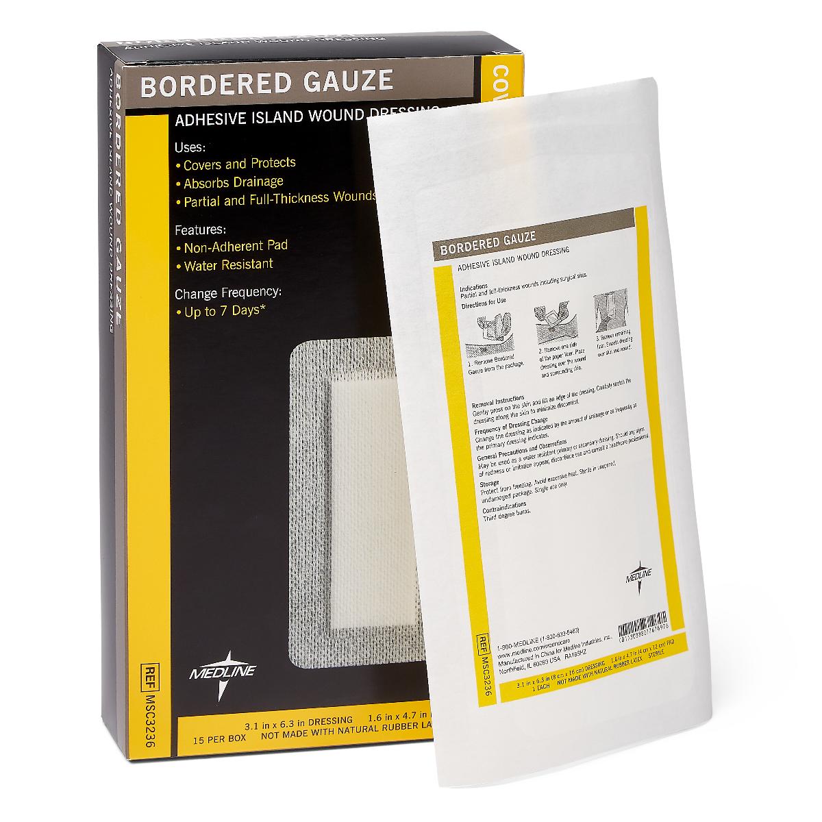 Sterile Bordered Gauze Adhesive Island Wound Dressing - 15-Piece Box (Various Sizes) | First Aid for Cuts, Burns & Surgical Wounds | Medical-Grade Bandages for Home & Hospital Use