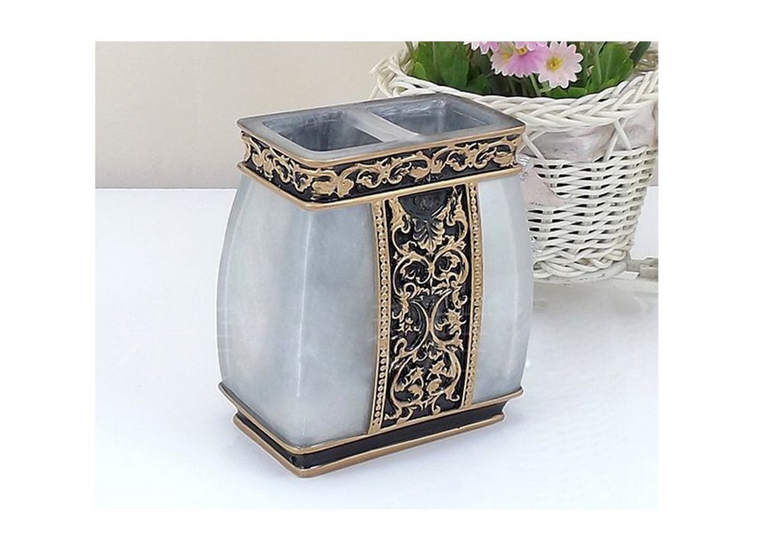 AMSS 5-Piece Resin Bathroom Accessories Set - Toothbrush Holder, Soap Dispenser, Soap Dish & 2 Tumblers with Gift Box | Modern Vanity Organizer for Bathroom Countertop Decor