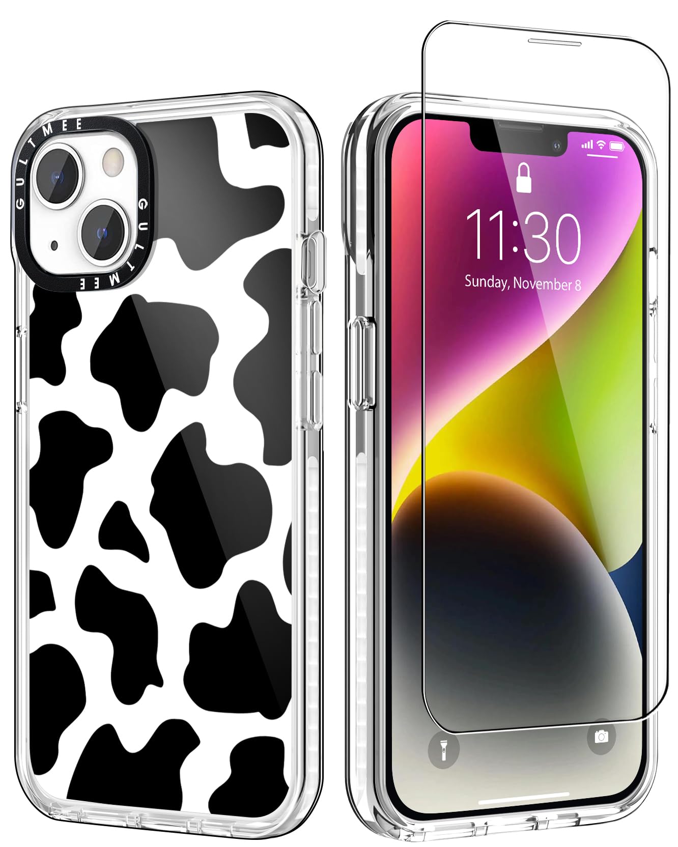 Cute Cow Print Magnetic Case for iPhone 13/14 - Slim Shockproof Protective Cover [MagSafe Compatible][Military-Grade Drop Tested] - Perfect for Women & Girls (Black/White, 6.1