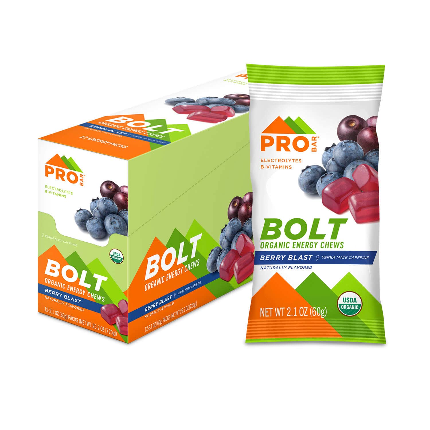 PROBAR Bolt Organic Energy Chews - Berry Blast Flavor | Non-GMO, Gluten-Free, USDA Certified Organic | Natural Energy Boost with Vitamins B & C | 12 Count Pack | Perfect for Hiking, Running & Workouts