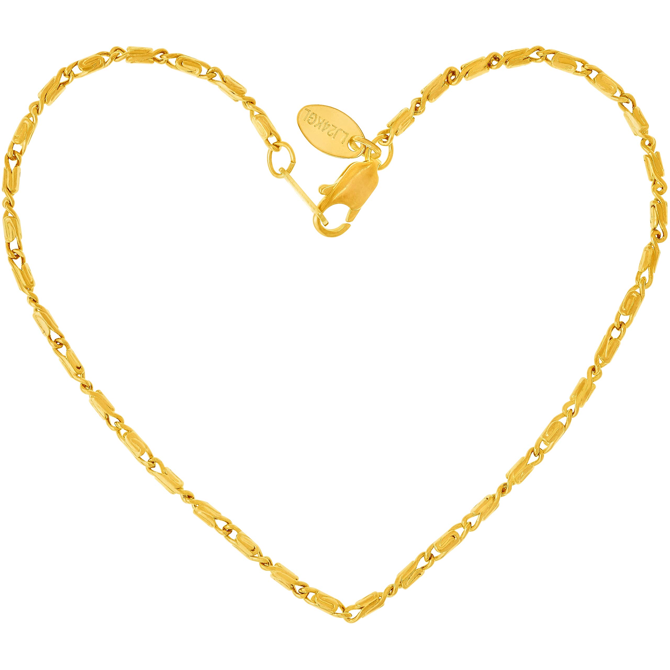 LIFETIME JEWELRY 24K Gold Plated Women's Anklet Bracelet - 2mm Rounded Scroll Design for Everyday Wear, Beach Vacation & Special Occasions