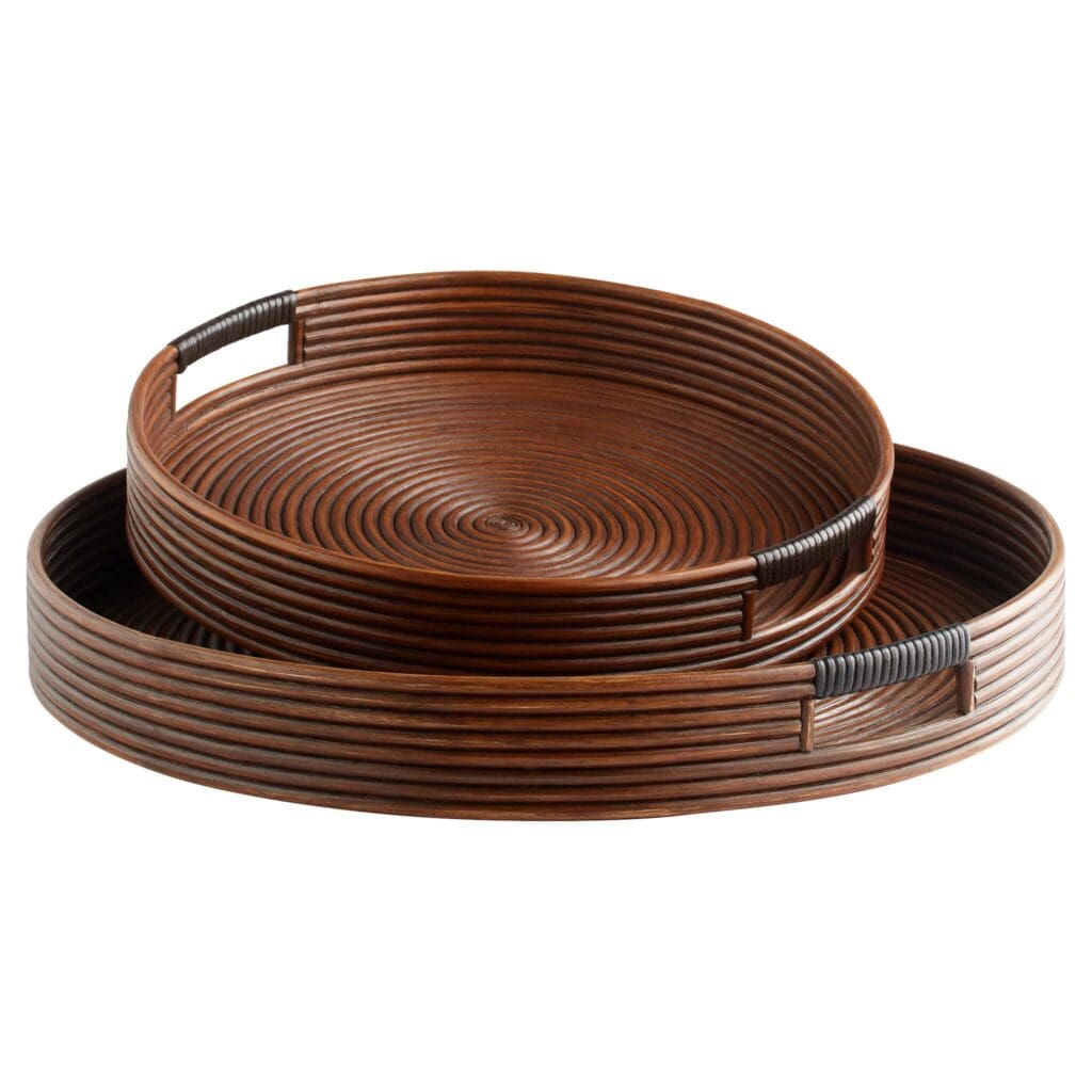 Cyan Design 11718 Papeete Round Tray - Small Brown Decorative Tray for Home Decor, Coffee Table, Vanity & Bathroom Organization