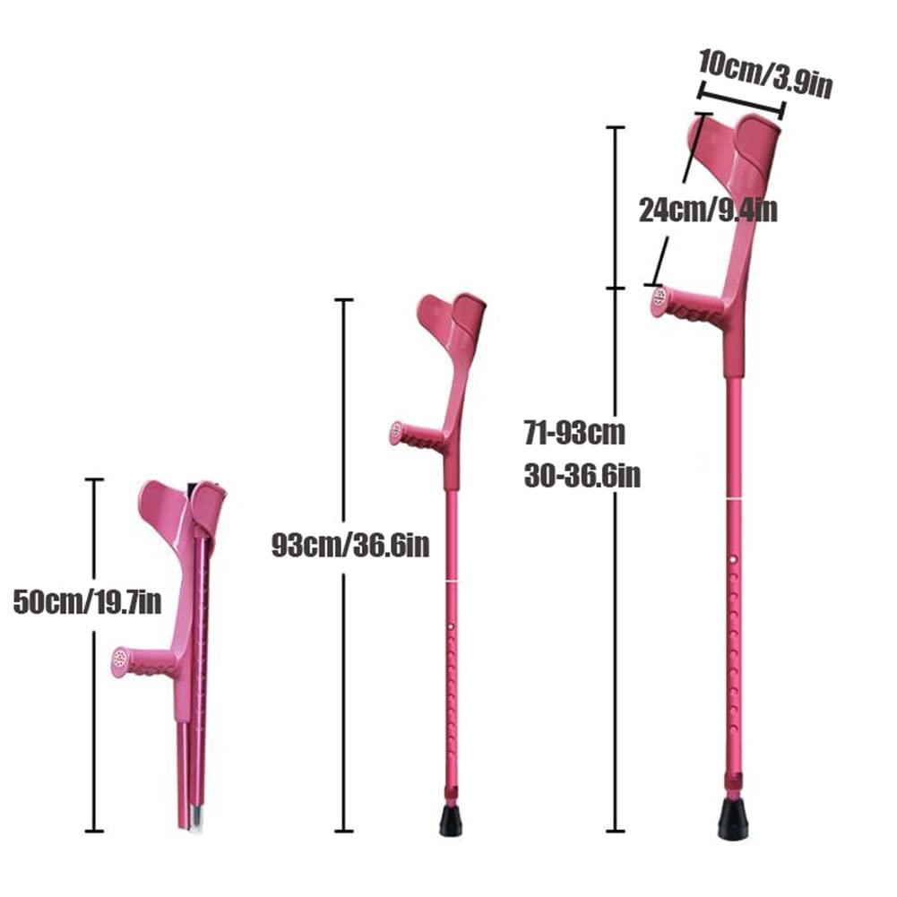 Premium Adjustable Folding Forearm Crutches (2-Pack) - Lightweight Aluminum Open Cuff Crutches for Adults & Youth (150-196cm Height) - Ideal for Mobility Support, Injury Recovery & Daily Use (Pink)