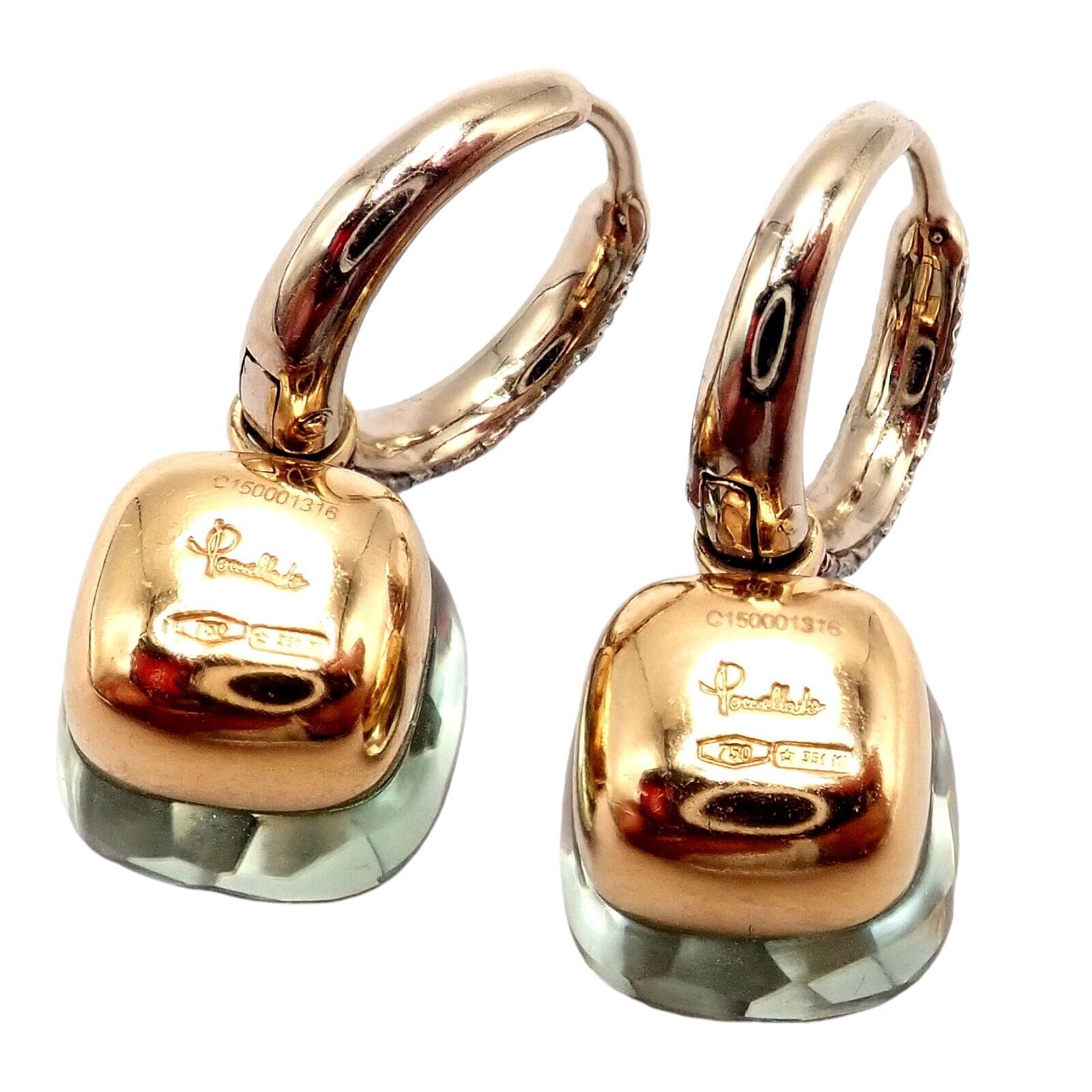 Authentic Pomellato Nudo 18k Rose Gold & White Gold Diamond Prasiolite Stud Earrings for Women - Luxury Gift for Anniversary, Wedding & Special Occasions