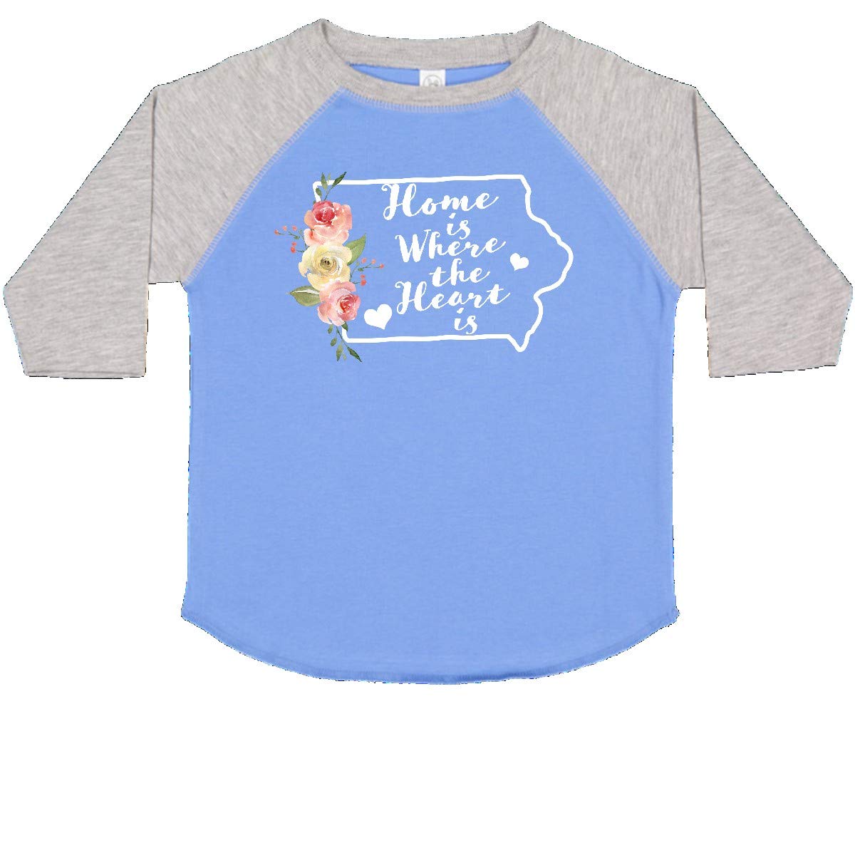 Inktastic Iowa Home is Where The Heart is Watercolor Floral Toddler T-Shirt - Cute Baby Girl Outfit for Family Photos, Daycare & Casual Wear