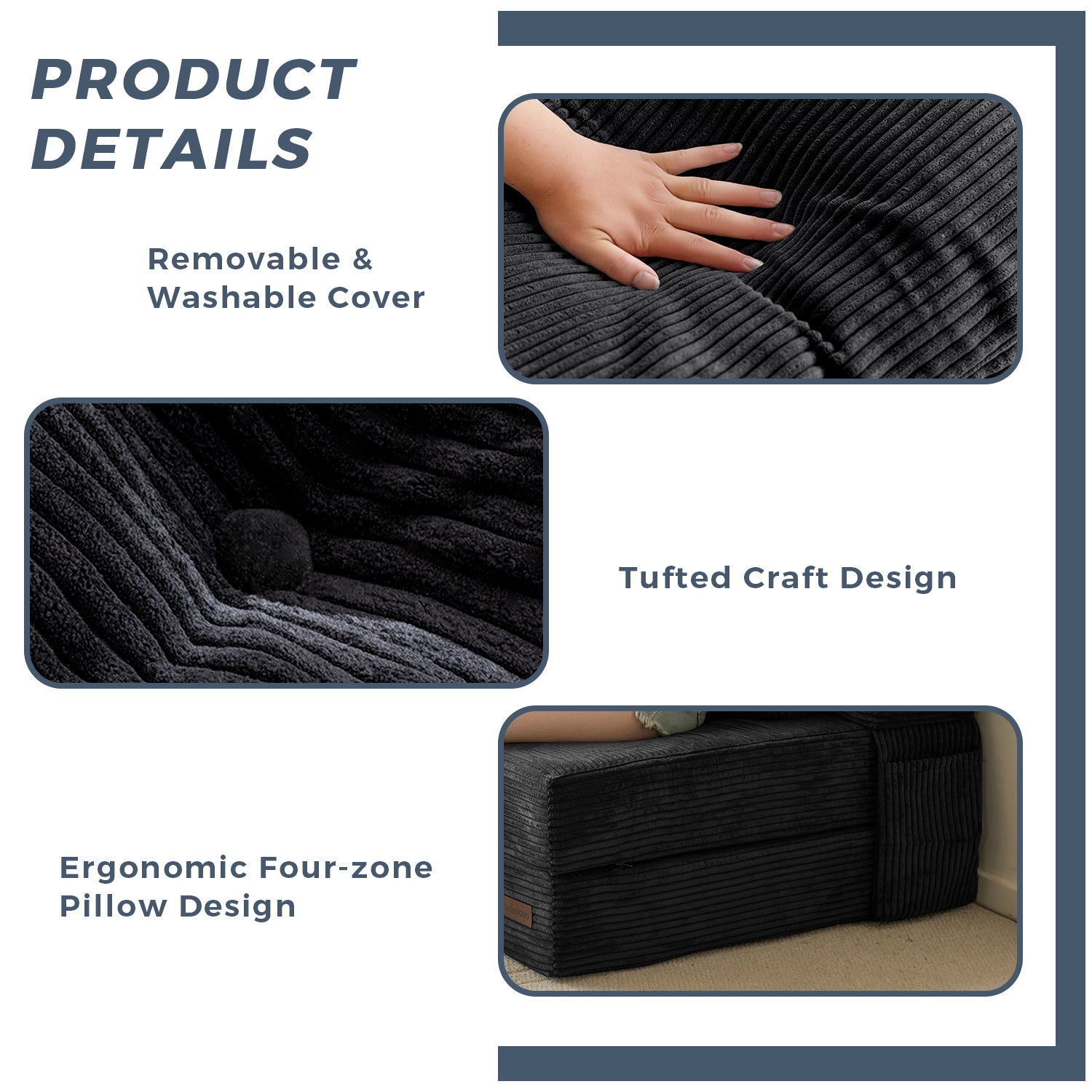 MAXYOYO 4-in-1 Convertible Sofa Bed Chair - Tufted Folding Floor Couch with Pillow, Black | Multi-Functional Furniture for Small Spaces, Guest Room, Dorm & Living Room | Perfect for Lounging, Sleeping & Extra Seating