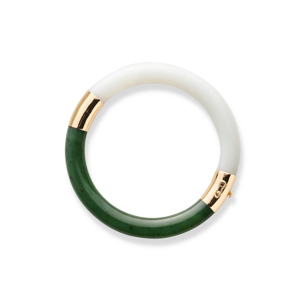 Green Nephrite & White Jade Pacific Bangle - Elegant Handmade Jewelry for Women, Perfect for Weddings, Parties & Everyday Wear