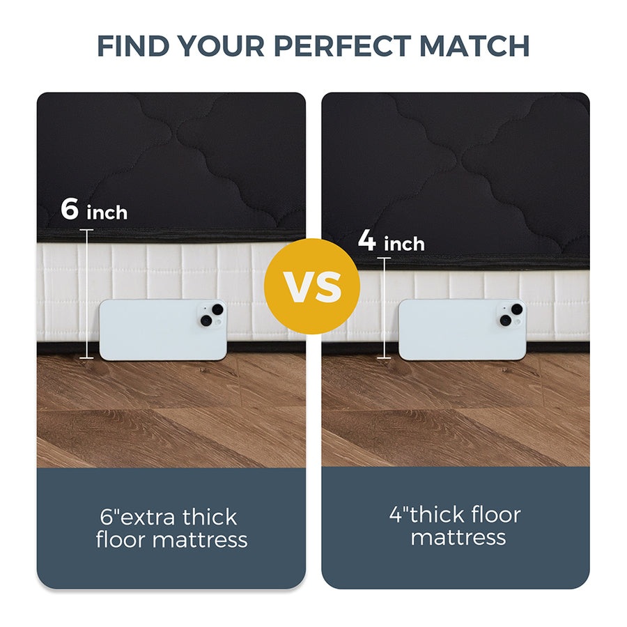 MAXYOYO Extra Thick Foldable Japanese Floor Mattress - Black | Comfortable Futon for Guest Bed, Camping & Small Space Living