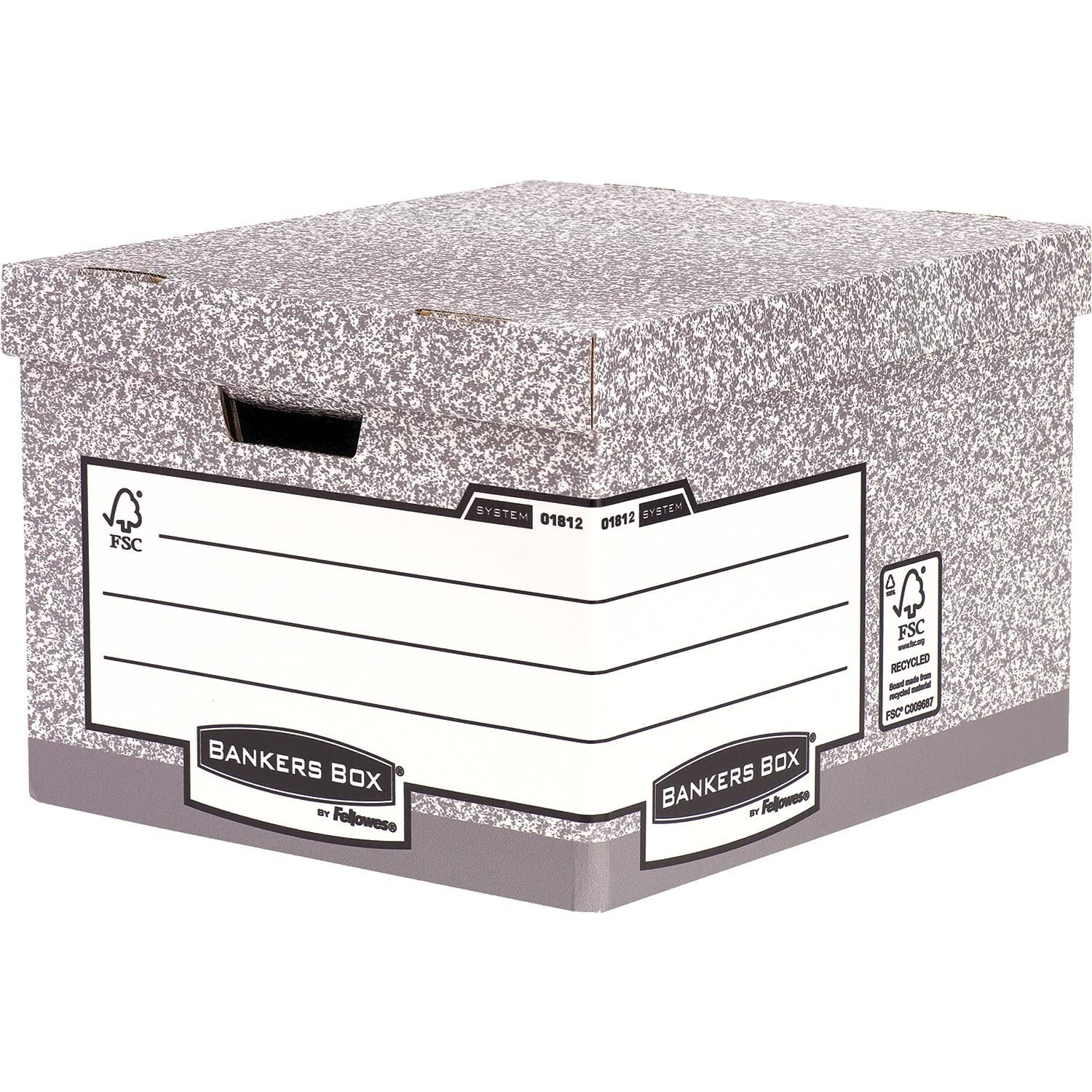 Heavy Duty BANKERS BOX 10-System Large Storage Box with Lids - Cardboard File Storage Box for Office, Home & Business Organization - Archive Document Box with Handles 38x28.7x43cm (10-Pack, Grey) - Perfect for Office Filing, Home Storage & Business Records Management