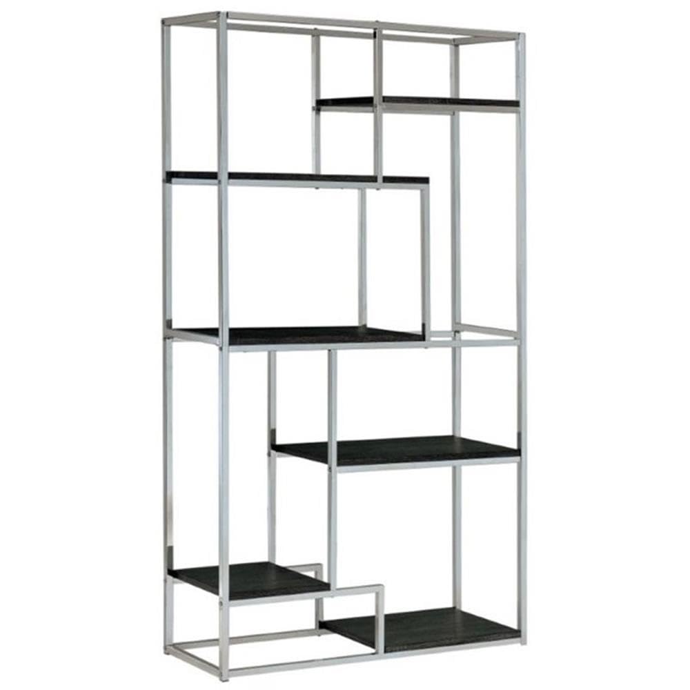 Pemberly Row 6 Shelf Bookcase in Chrome - Modern Chrome Book Shelf for Living Room, Office & Bedroom Storage Organizer